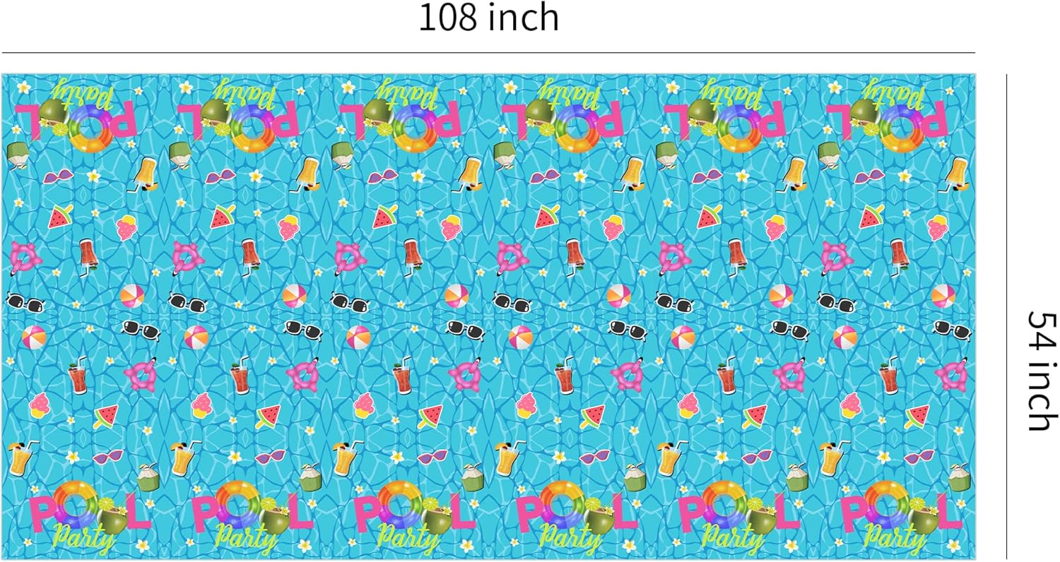 Pool Party Decorations Tablecloth 3-Pack 54x108 Inches