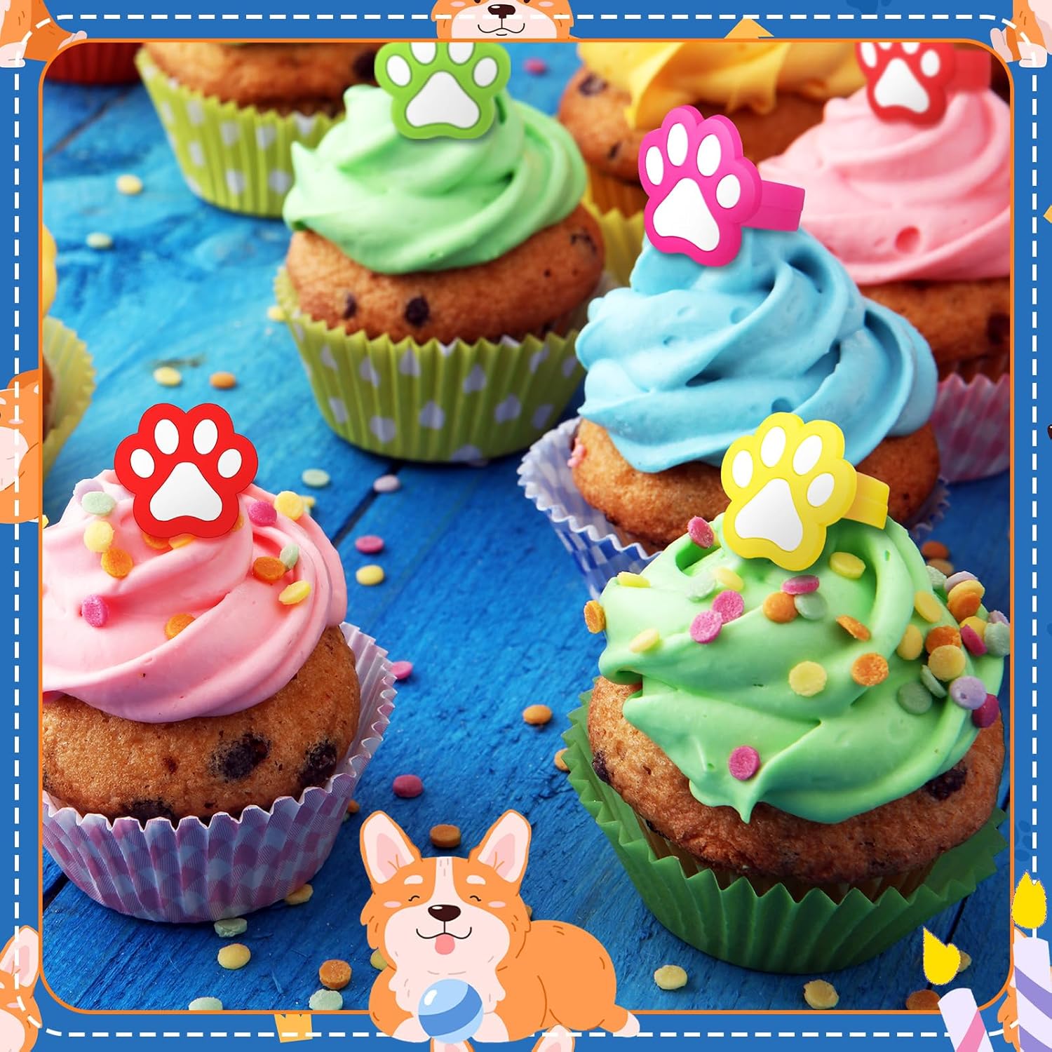 48 Pcs Dog Cupcake Rings Decorations