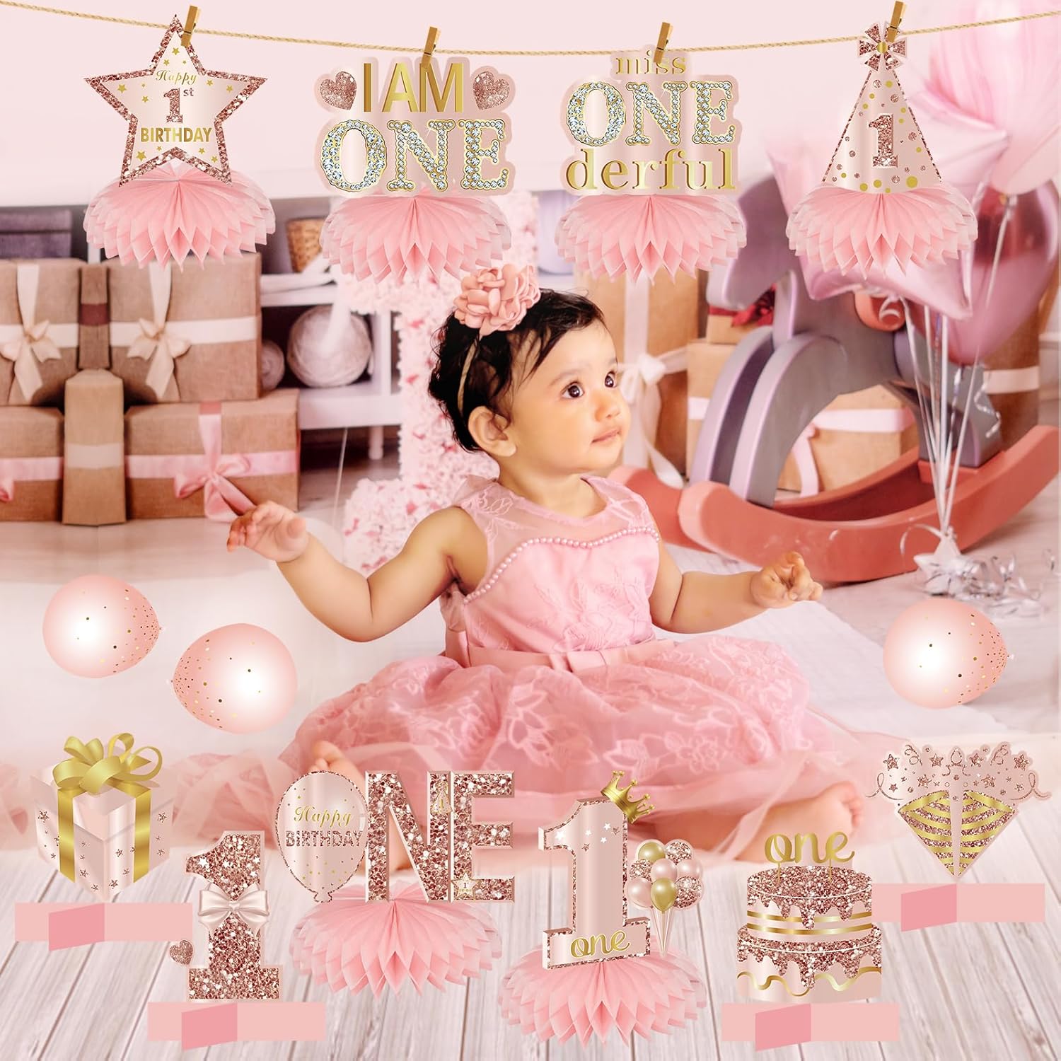 10Pcs 1st Birthday Decor Honeycomb Centerpieces for Baby Girls