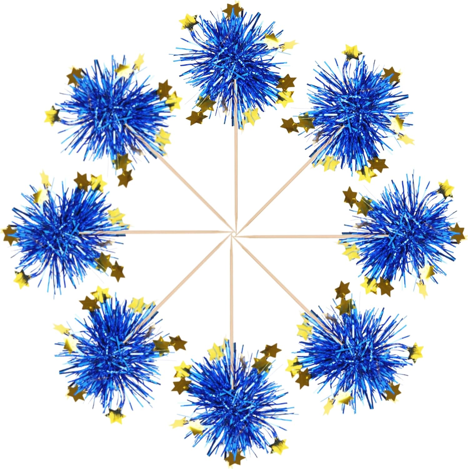 30 PCS Foil Firework Cupcake Toppers Blue Sparkle