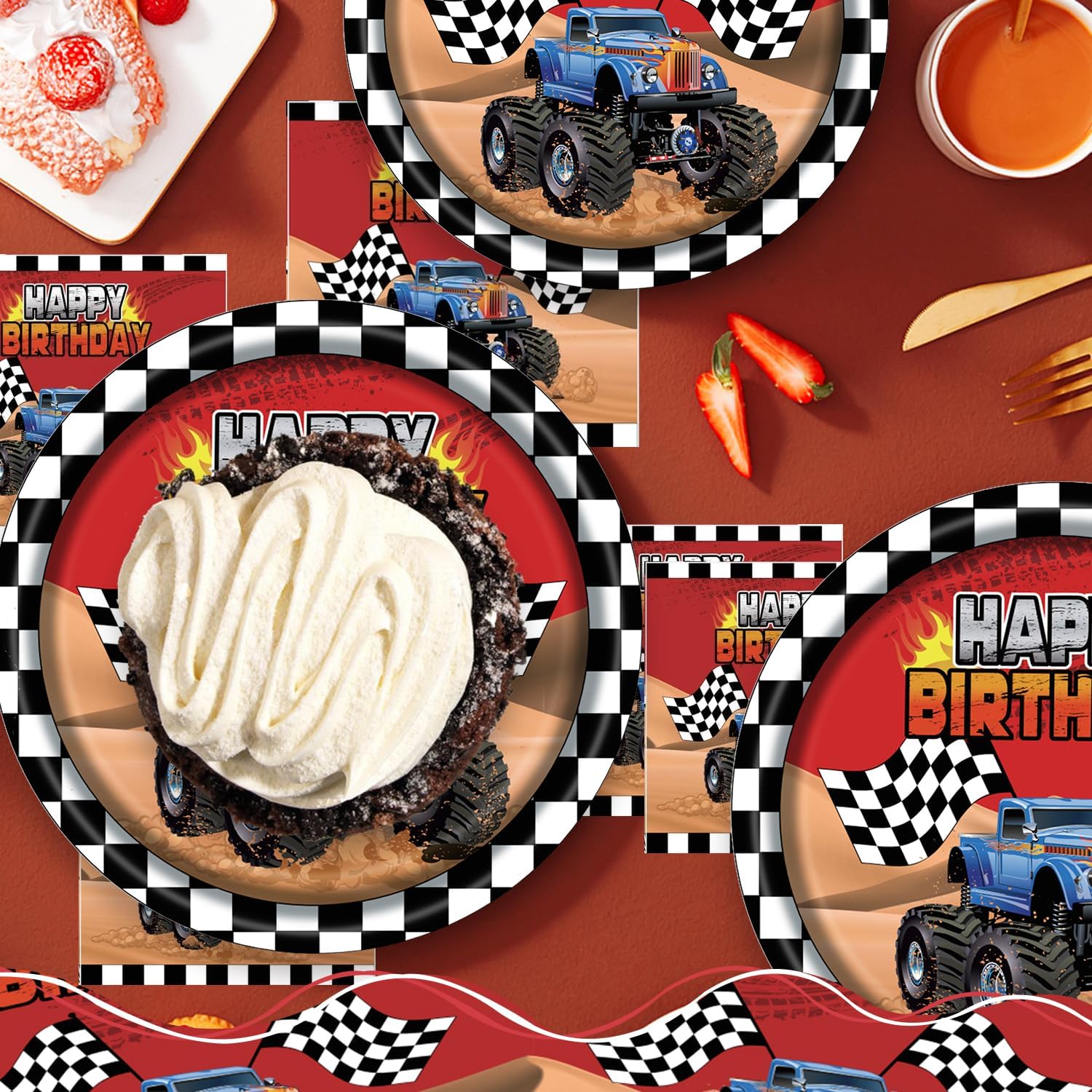 Racing Car Themed Paper Plates Napkins Set for Kids Birthday Party