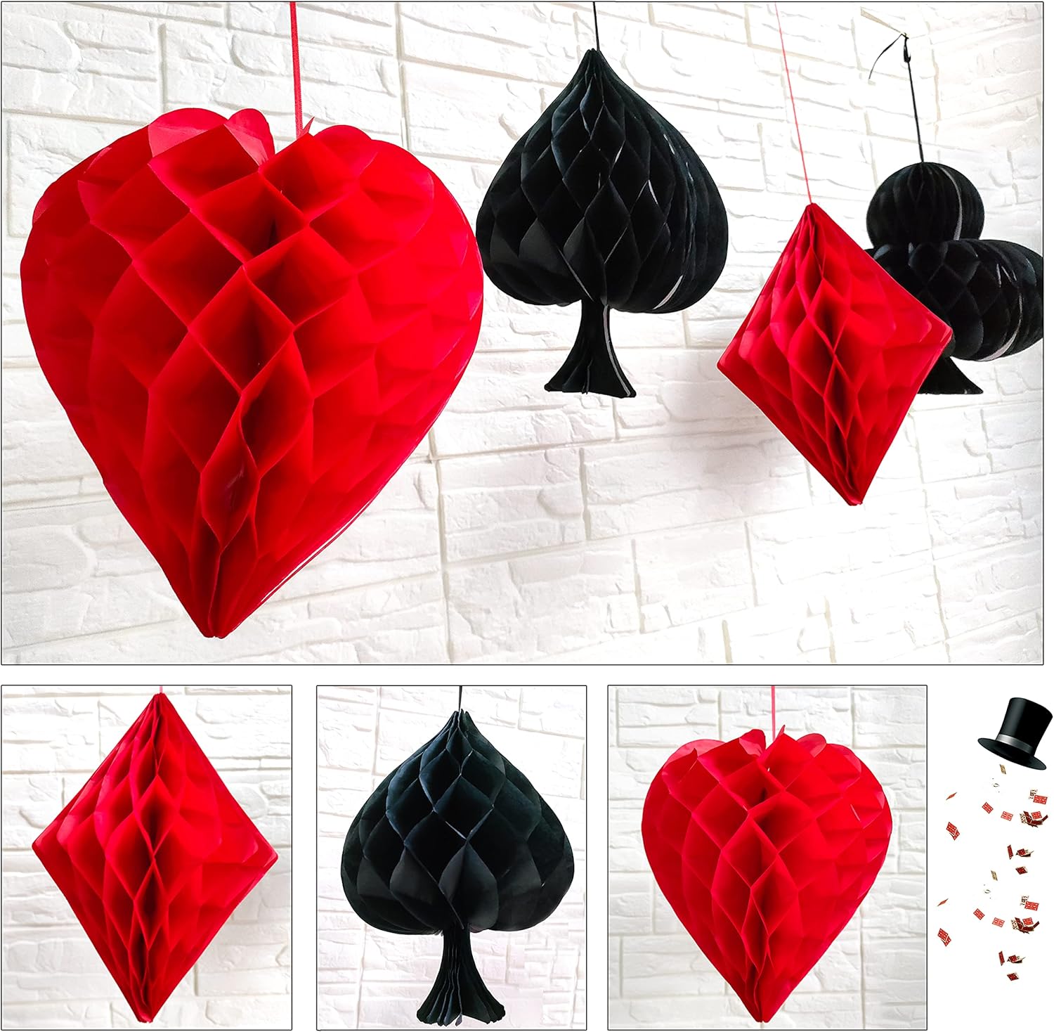 Casino Party Decorations Poker Honeycomb Pom Poms 8pcs