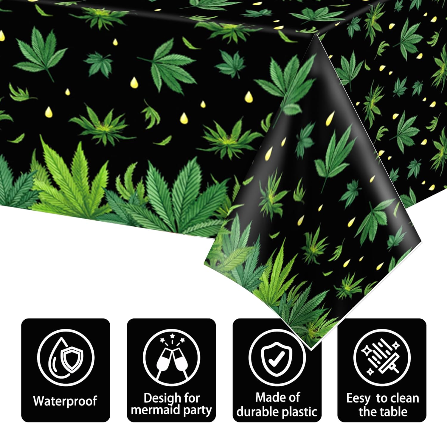Parrtty Hurrican 2 PCS Weed Party Tablecloths 87x51 Inches Plastic Covers
