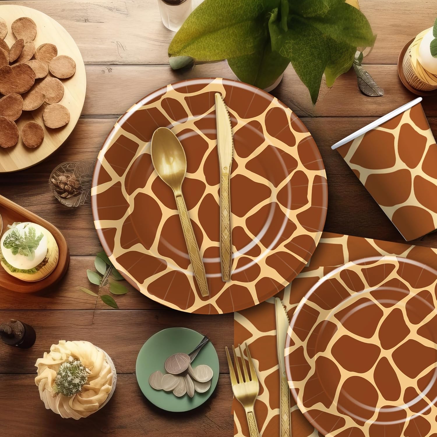 Giraffe Print Party Tableware Set for 24 Guests
