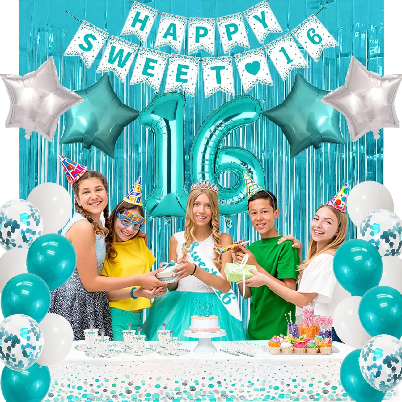 Sweet 16 Party Decorations Set Teal Blue