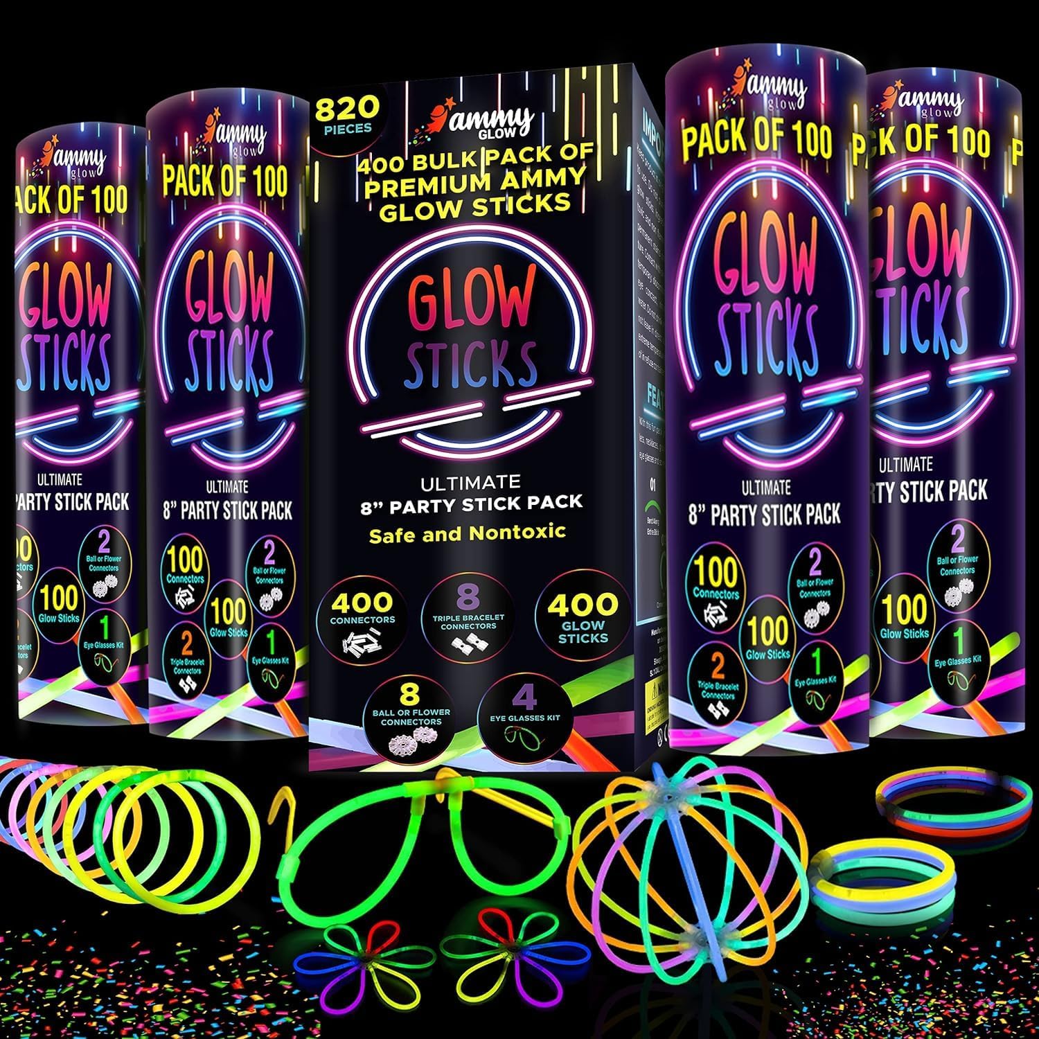 Ammy Glow 205 Pcs Glow Sticks Party Pack