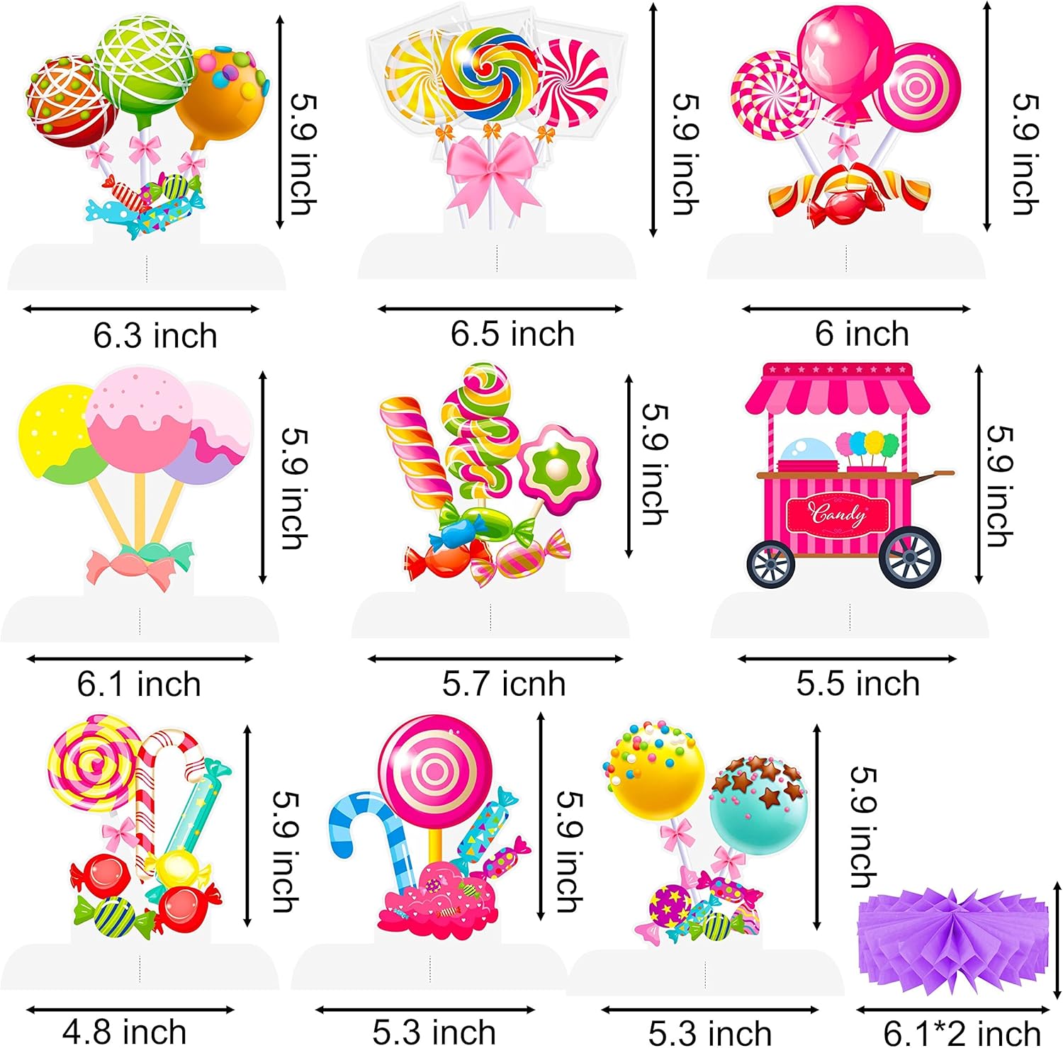 Candyland Party Table Honeycomb Centerpieces 9pcs