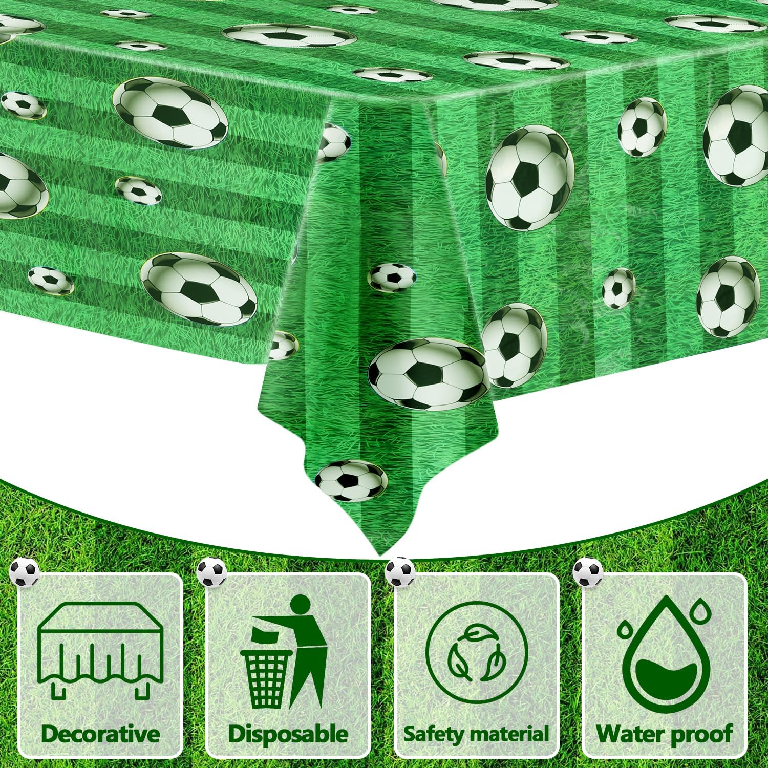 3 Pcs Soccer Party Tablecloth 54x108 Inches Green Soccer Field Tablecover