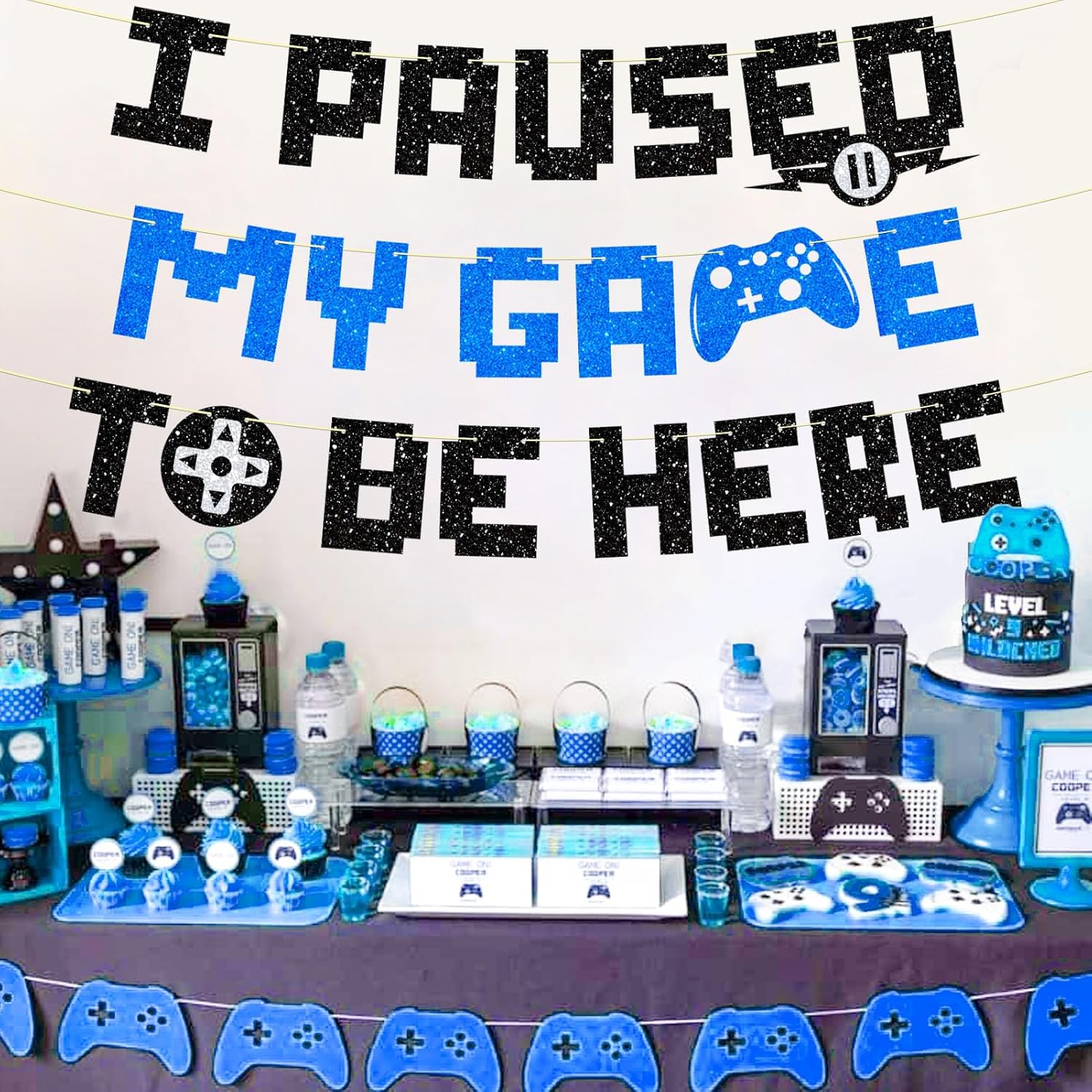 Gamer Birthday Banner with Glitter Letters
