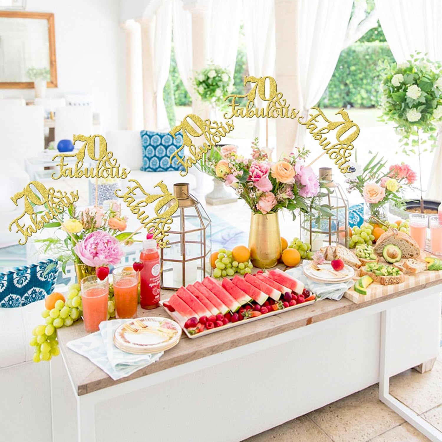 70th Birthday Centerpiece Sticks Double Sided Gold