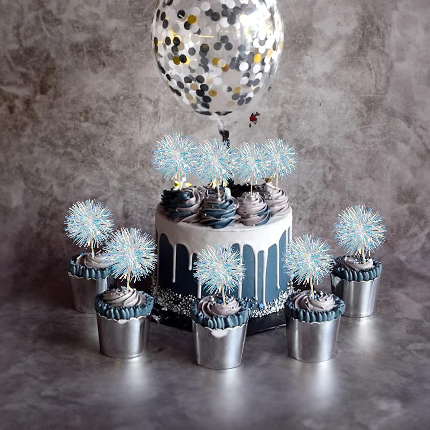 Ephlyn 30Pcs Foil Firework Cupcake Toppers Sparkle Decorations