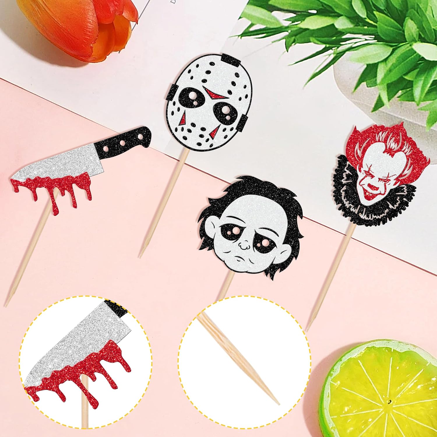 24 Pcs Halloween Horror Movie Cupcake Toppers