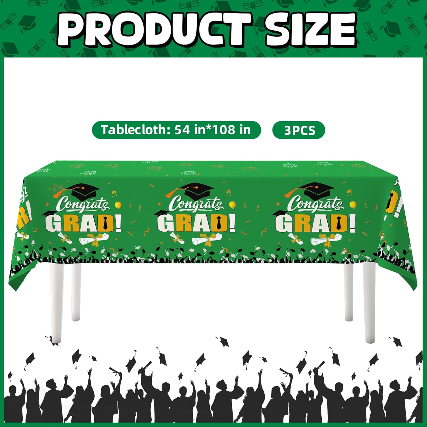 3PCS Graduation Tablecloths Congrats Grad Table Cover Blue Green