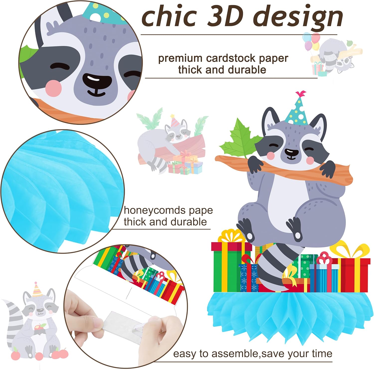 11pcs Raccoon Honeycomb Centerpieces Birthday Decorations