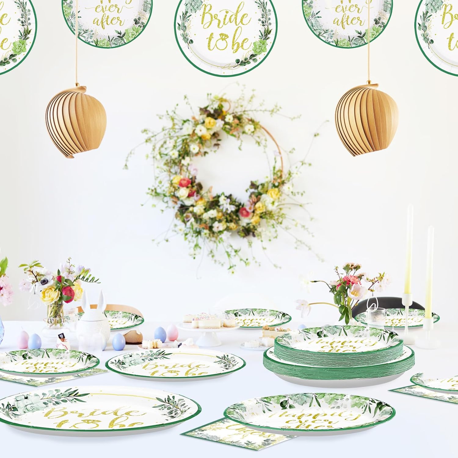 Sage Green Bridal Shower Party Tableware Set 96Pcs for 24 Guests