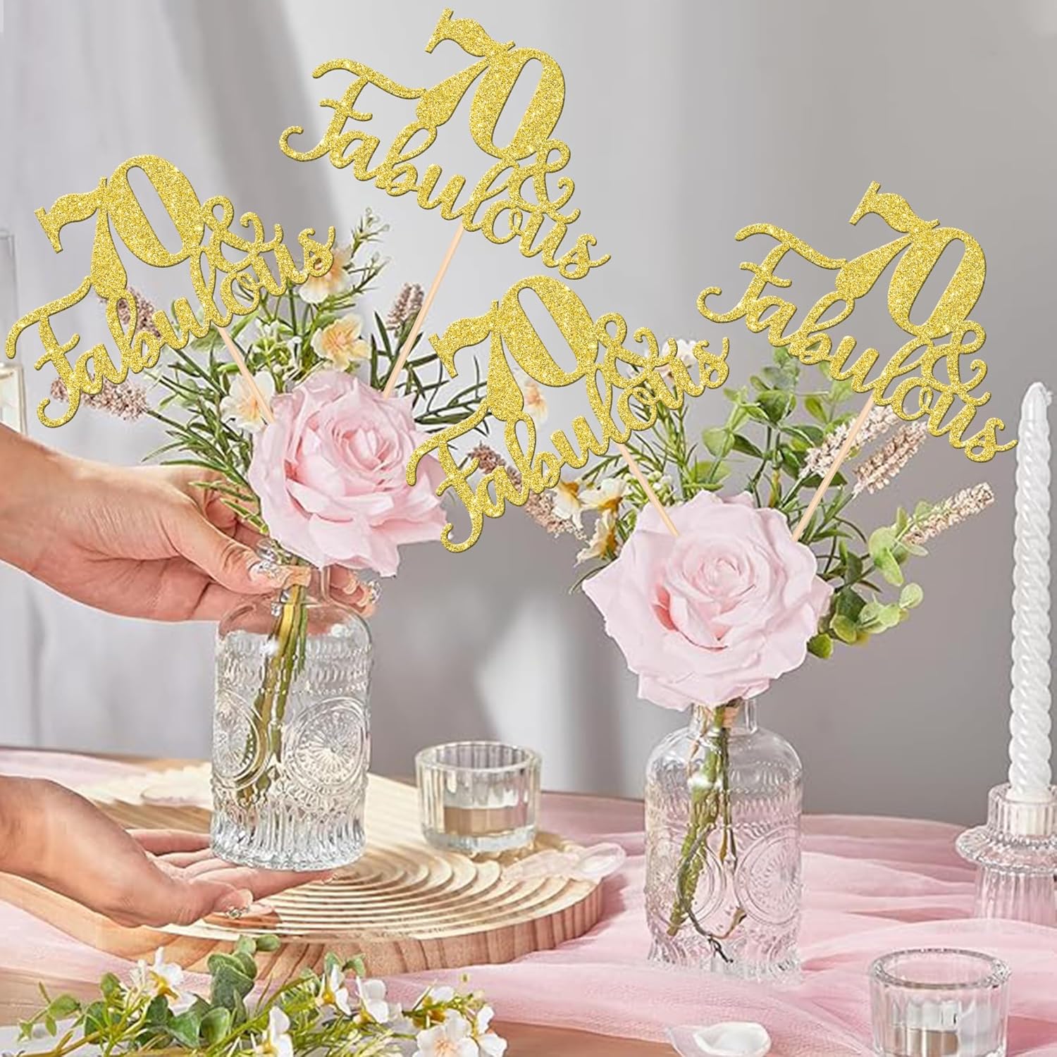 70th Birthday Centerpiece Sticks Double Sided Gold