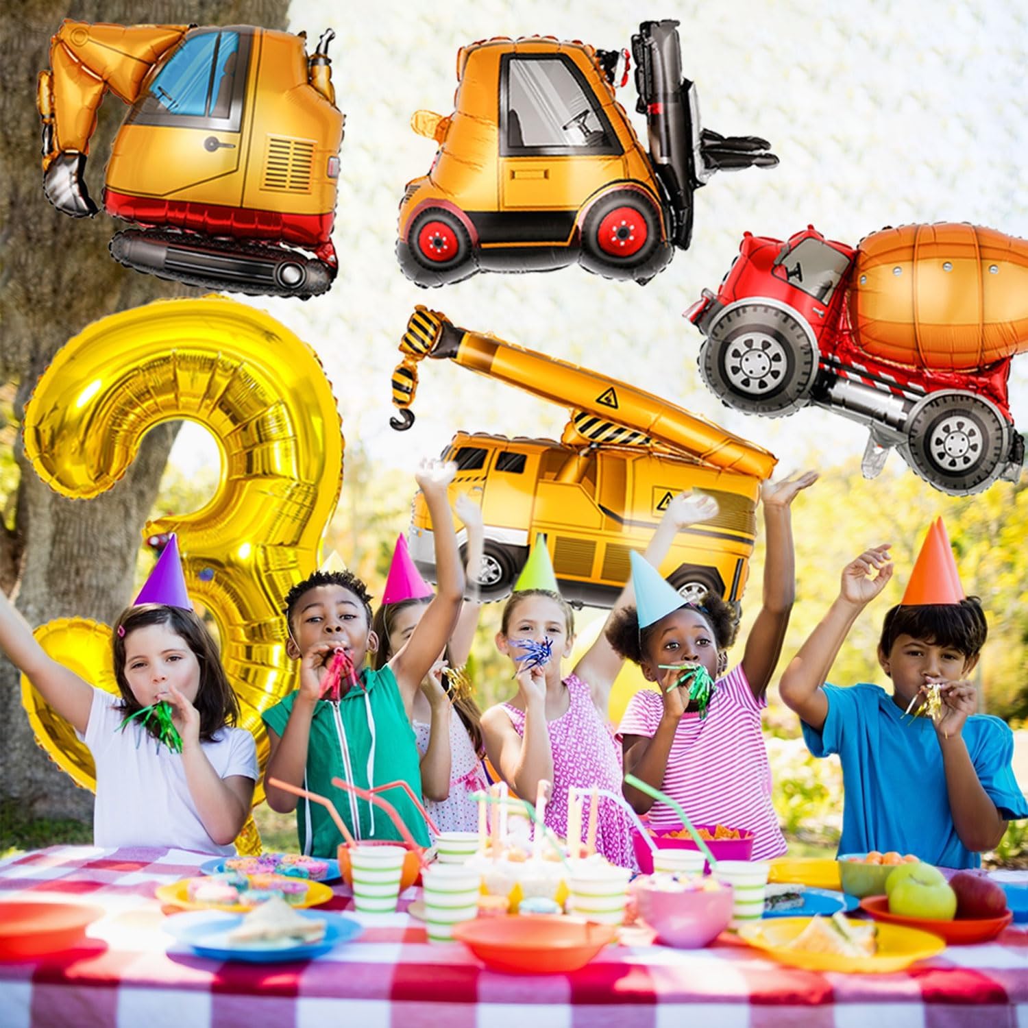 Construction Birthday Balloons 3 Year Old 40Inch Gold