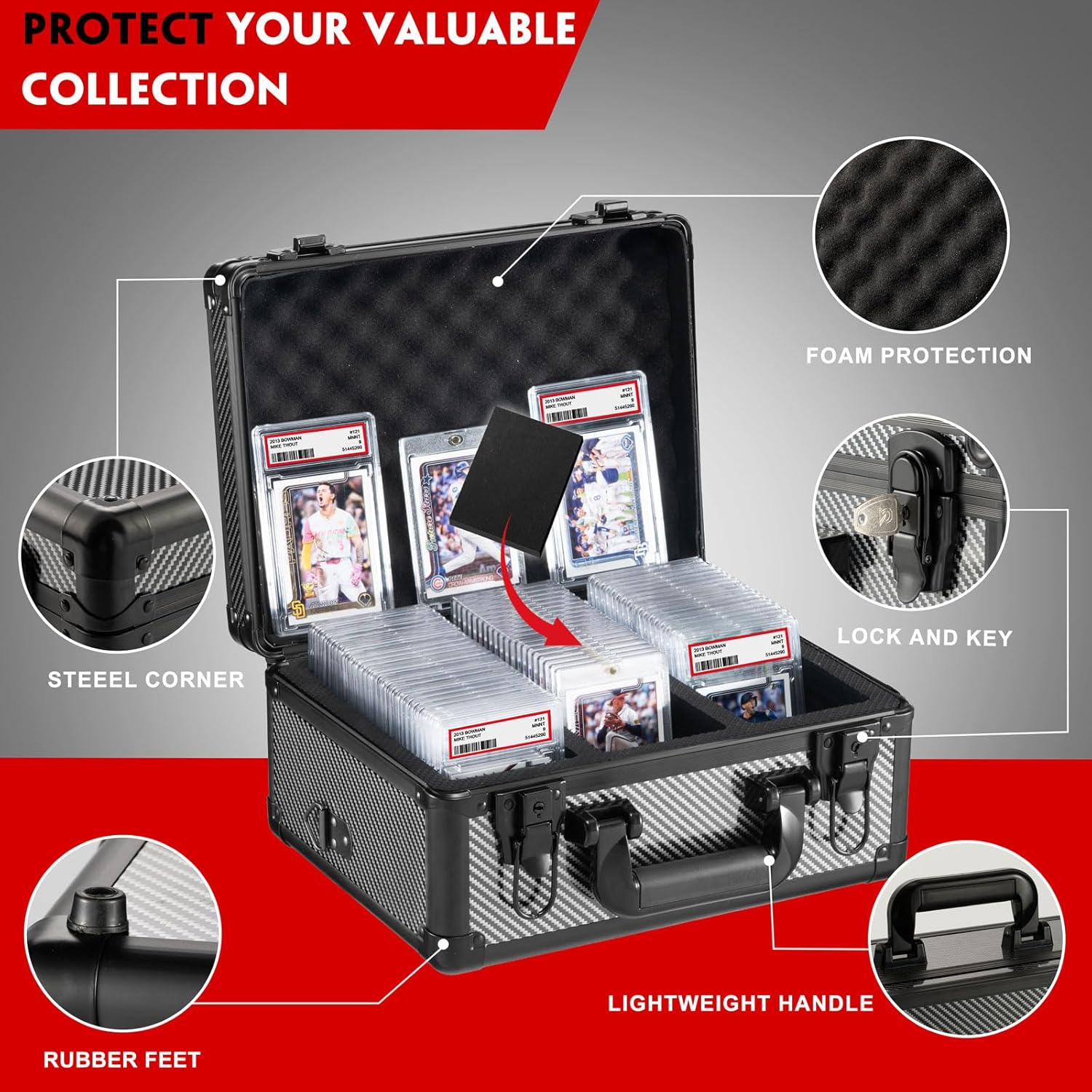 Vollicaifit Graded Card Storage Case 3 Row Holder Box