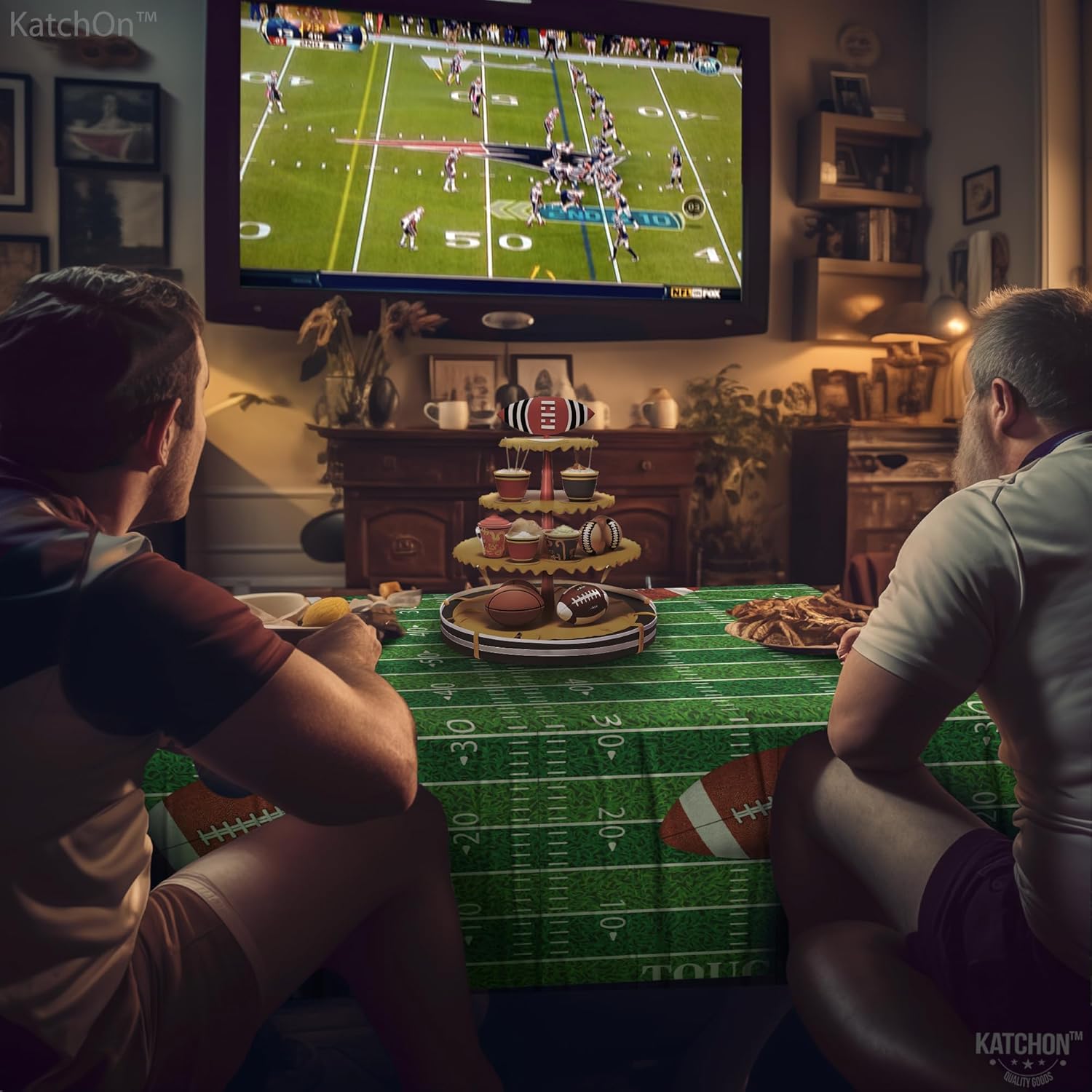 KatchOn 3 Pack Football Tablecloth - 108x54 Inch Green Tablecover for Football Parties