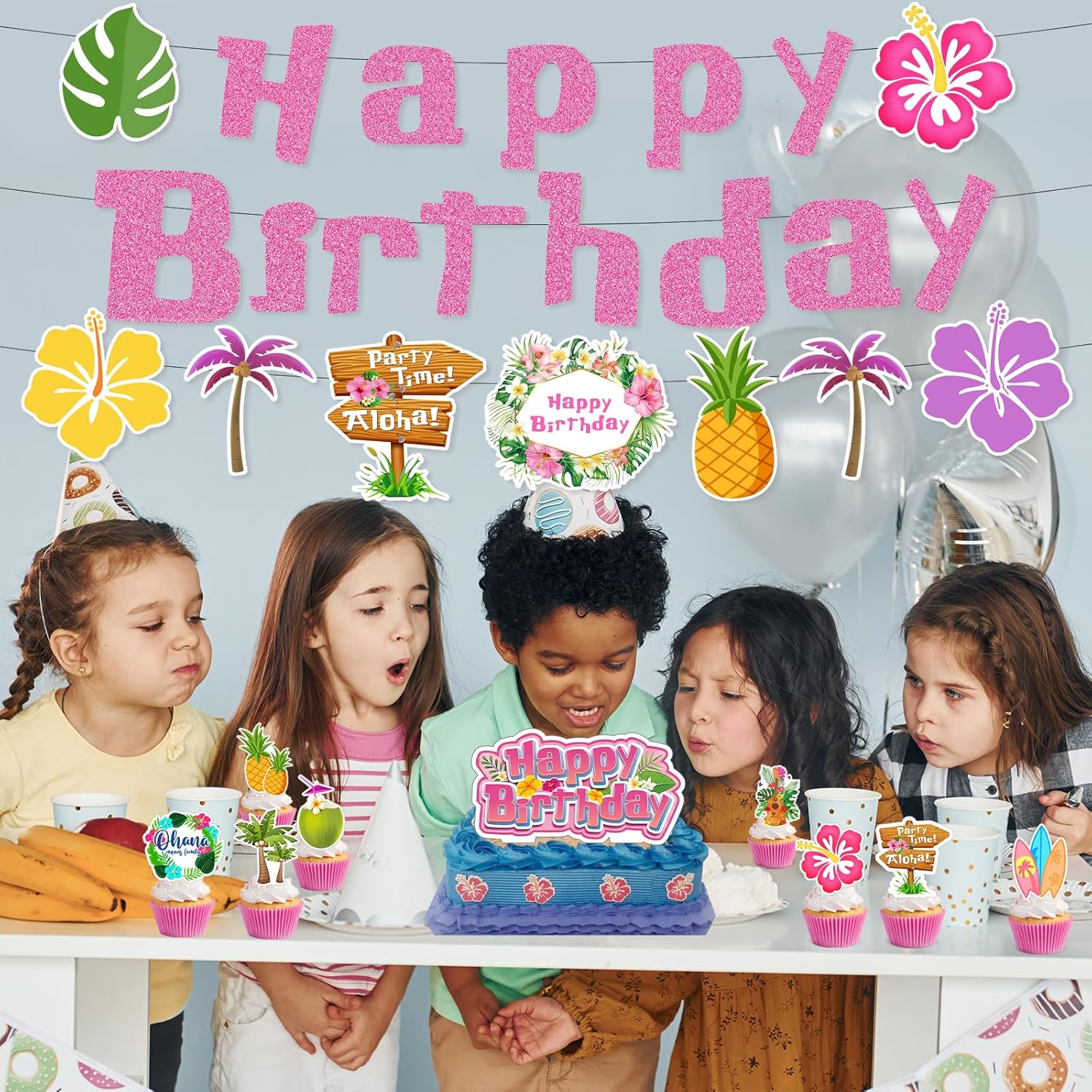 Pink Blue Cartoon Birthday Party Decor Kit