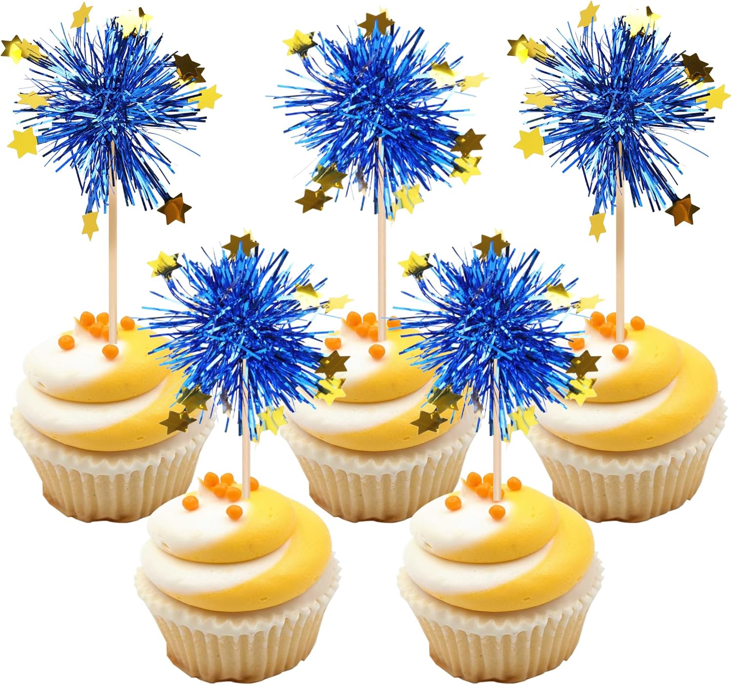 30 PCS Foil Firework Cupcake Toppers Blue Sparkle