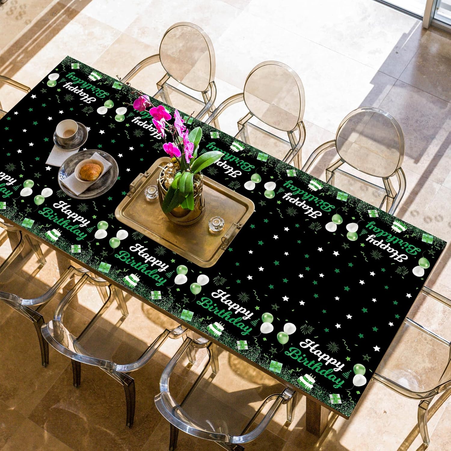 Happy Birthday Plastic Tablecloth 108X54 Green Decor Cover