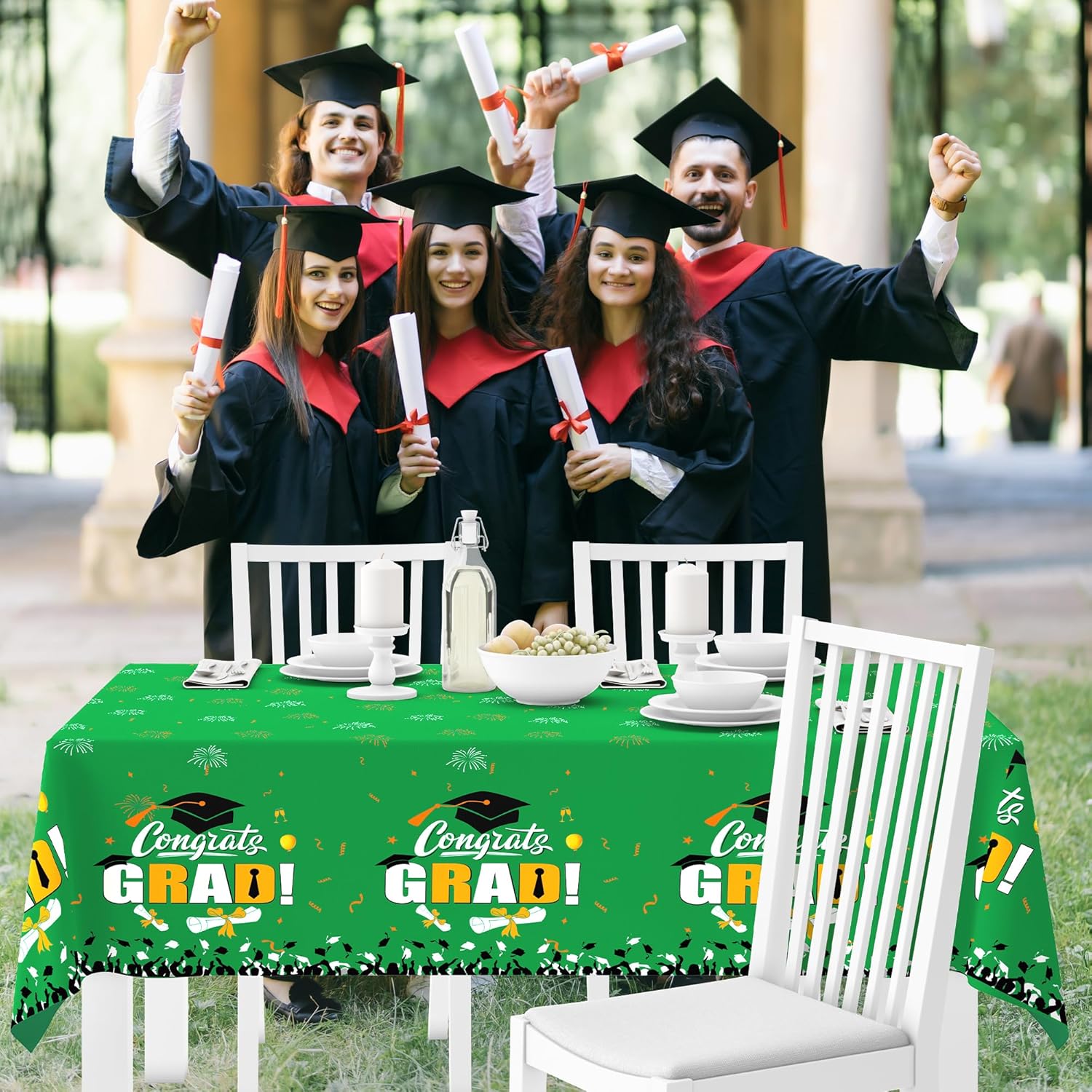 3PCS Graduation Tablecloths Congrats Grad Table Cover Blue Green