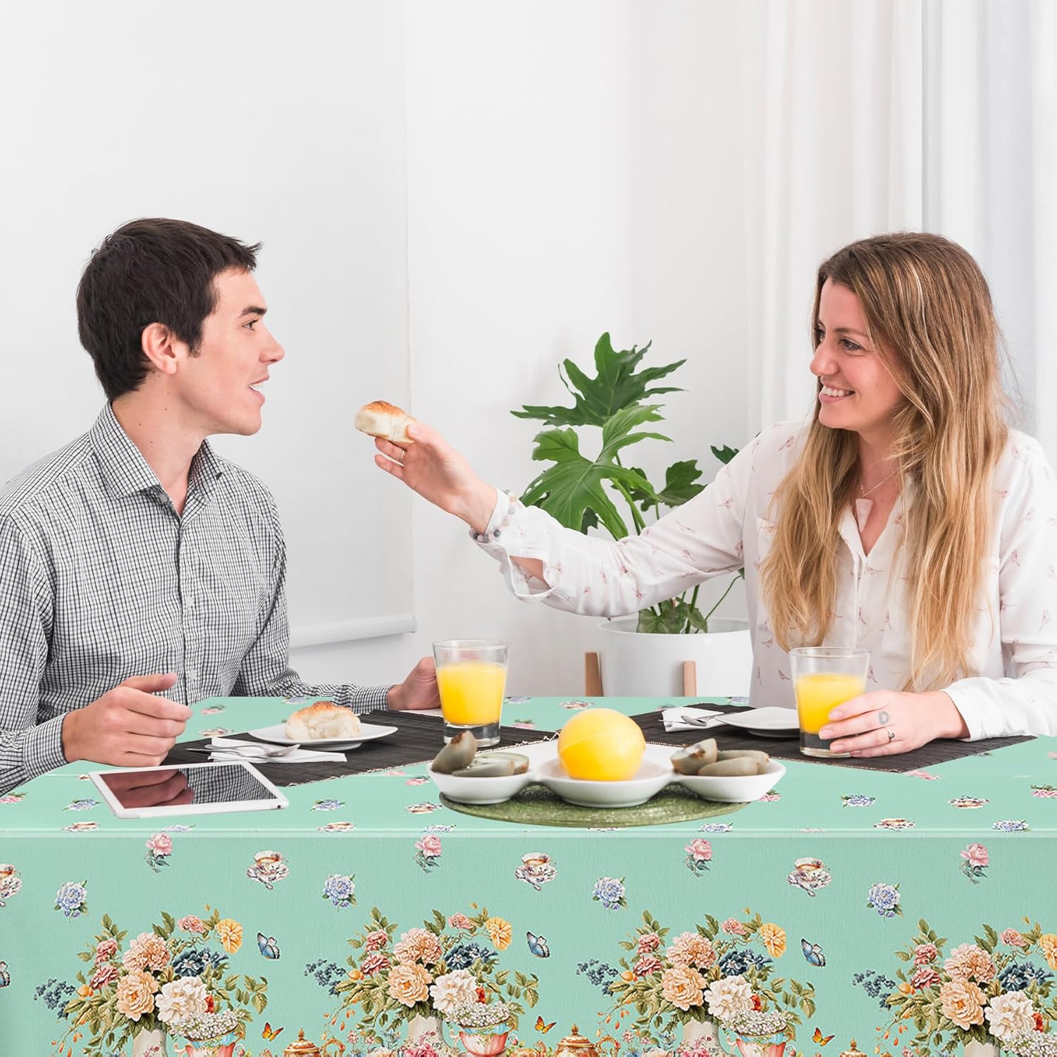 3pcs Tea Party Tablecloth 54x108 Inch Spring Floral Plastic Table Cover