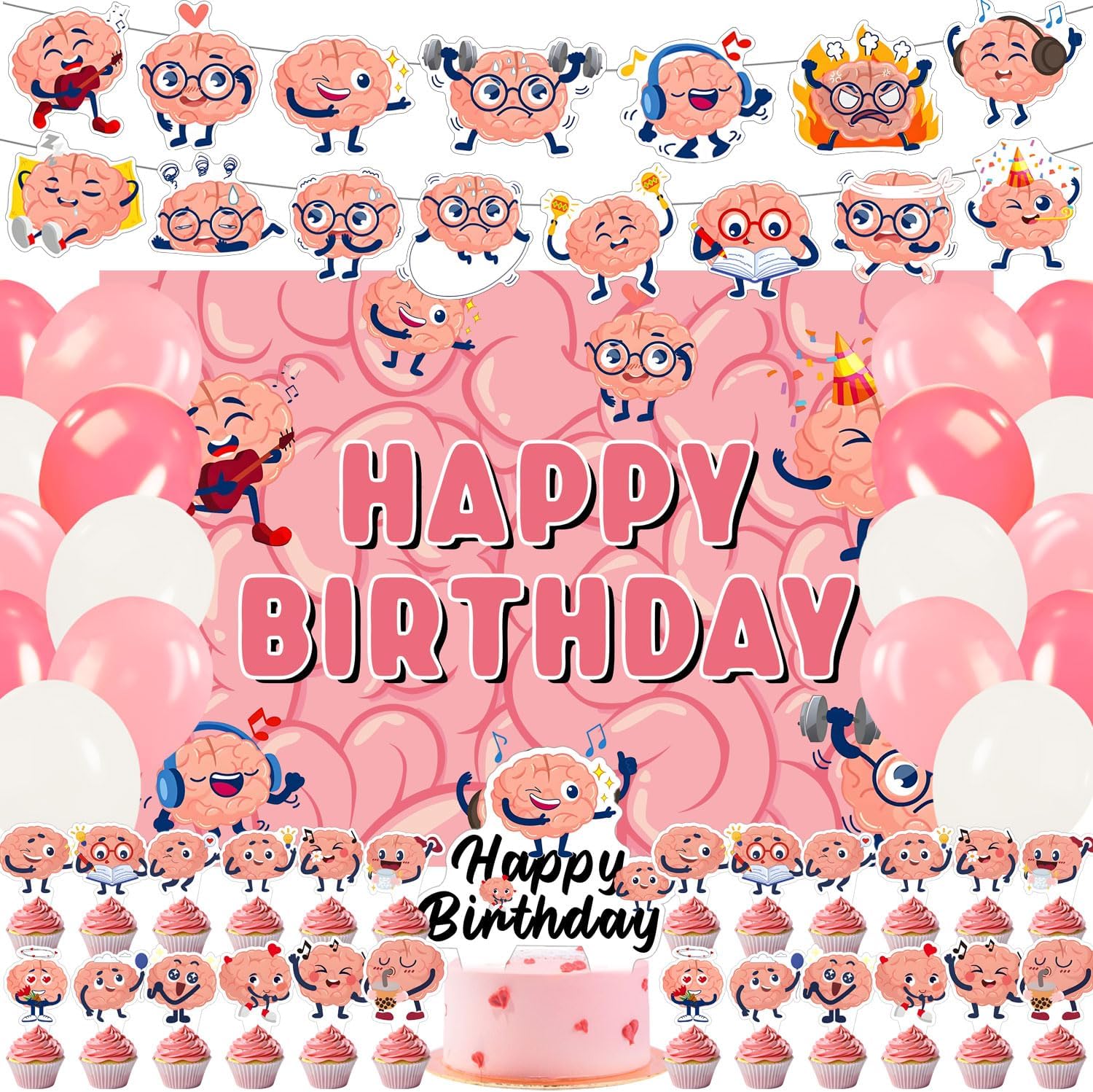 59 Pcs Brain Themed Birthday Party Decor Set