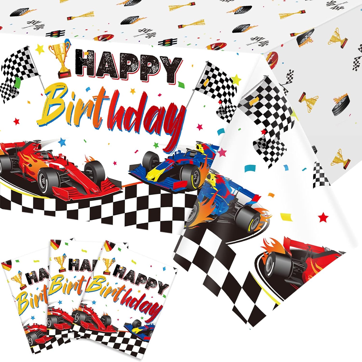 Tudomro 3Pcs Racing Car Tablecloth for Birthday Parties