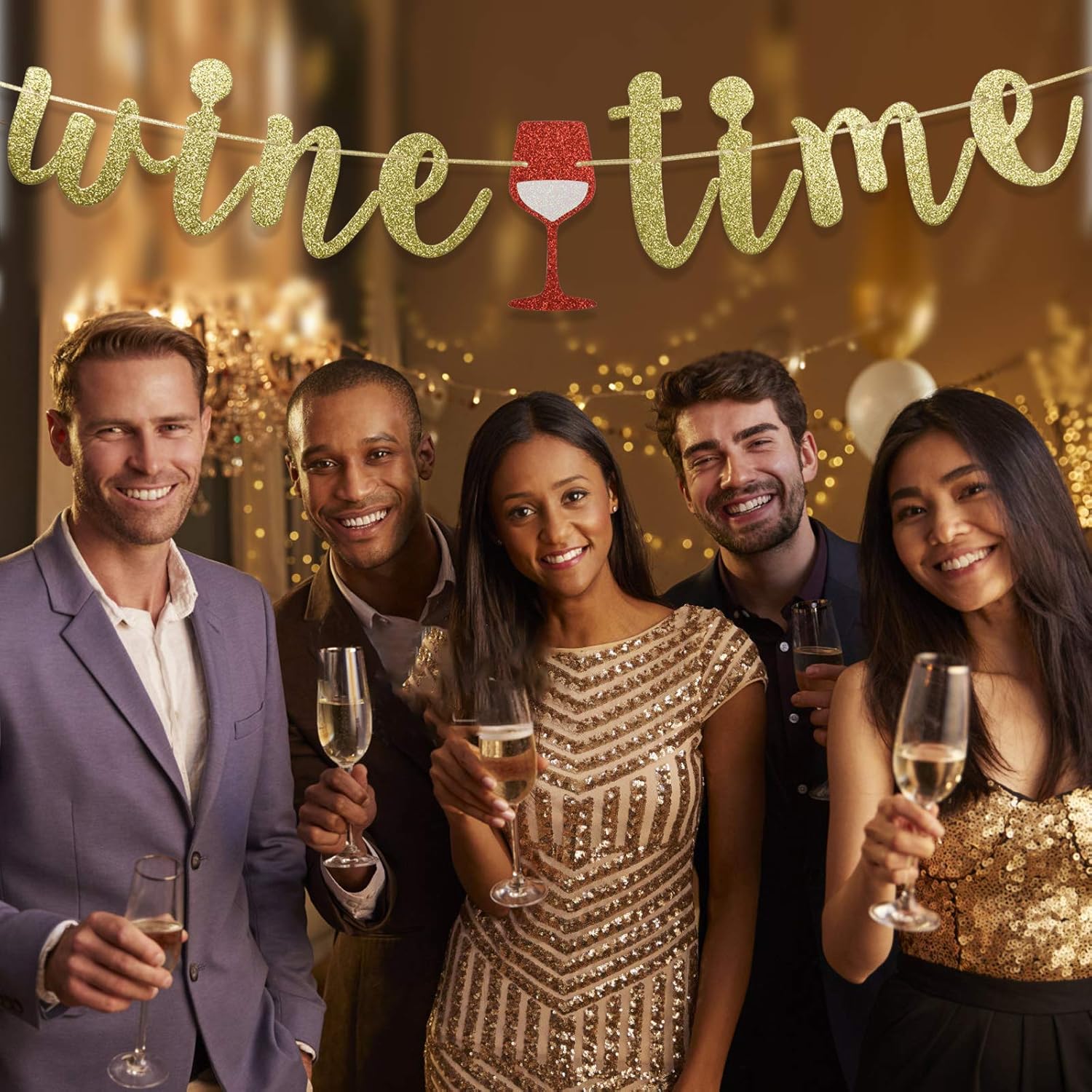 Glitter Wine Time Banner for Wine Whisky Parties