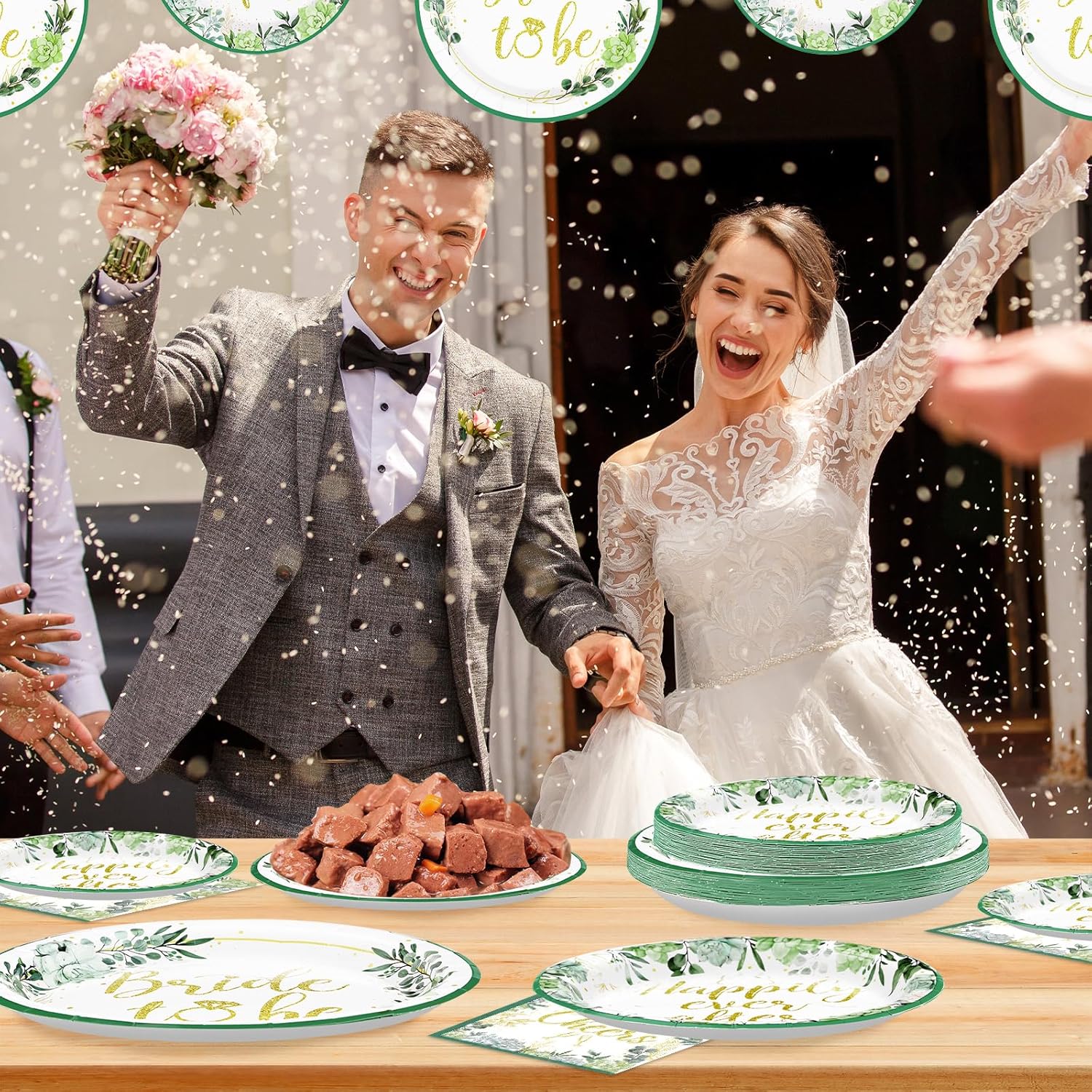 Sage Green Bridal Shower Party Tableware Set 96Pcs for 24 Guests