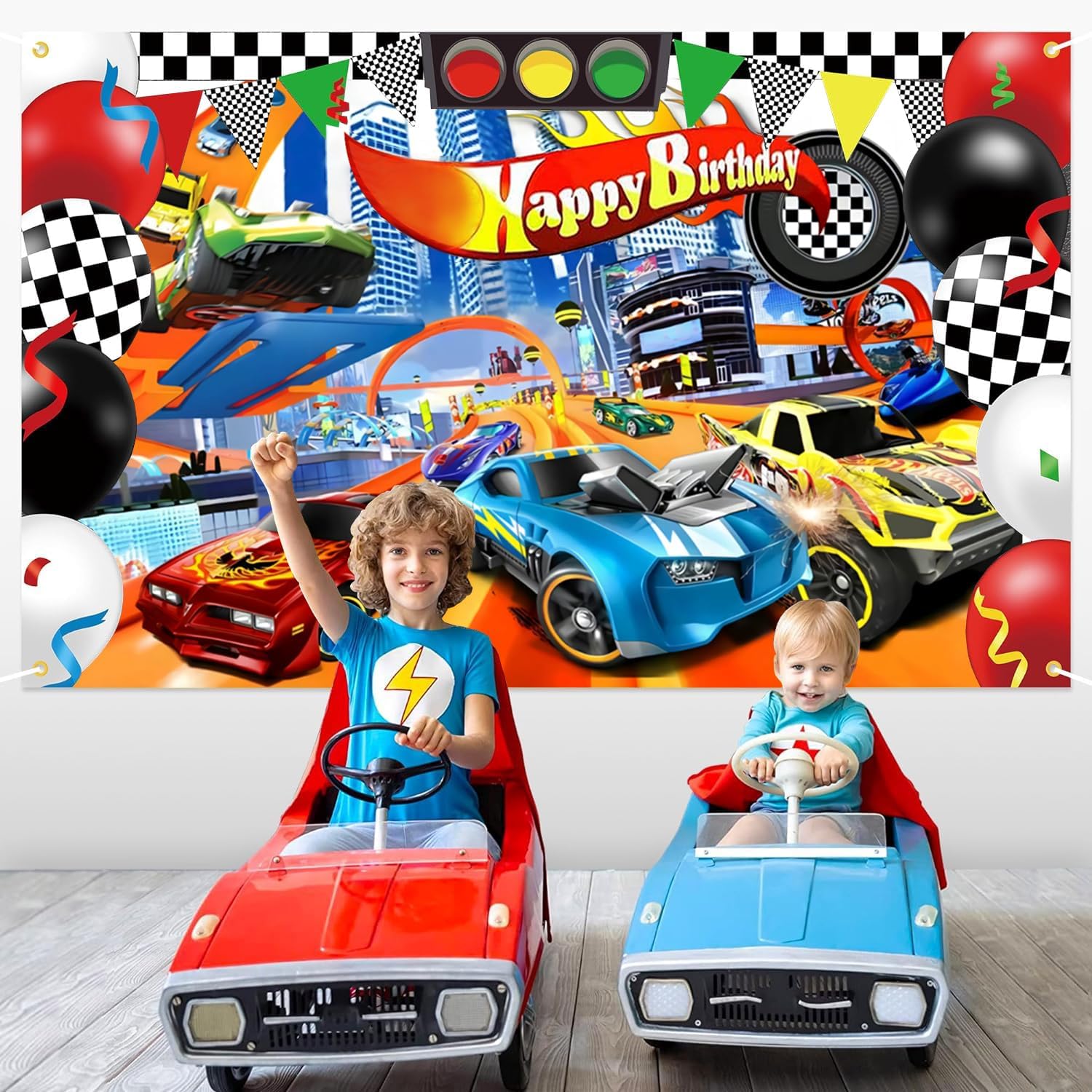 Hot Cars Birthday Banner Backdrop 5x3ft