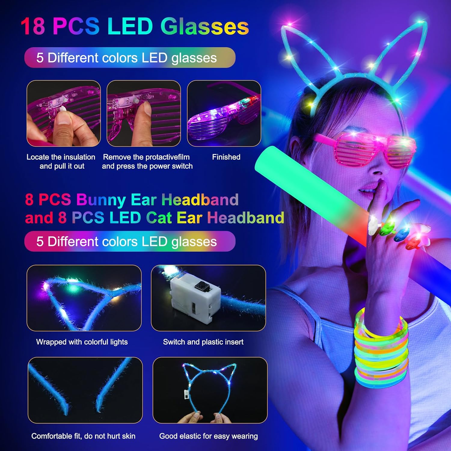 282 PCS Glow in the Dark Party Supplies for Wedding Birthday Concert