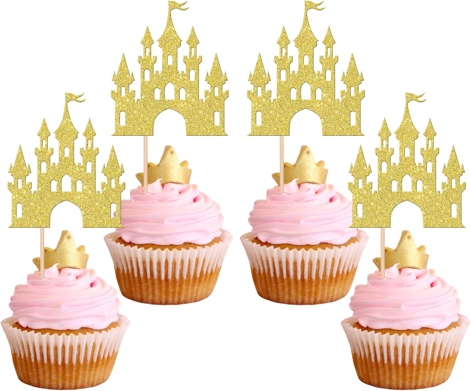 24 pcs Princess Castle Cupcake Toppers Gold