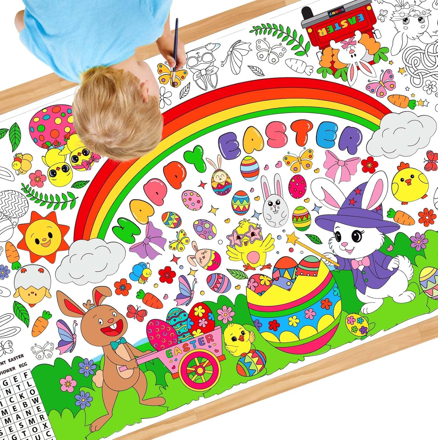 Easter Coloring Tablecloth with Bunny Egg Theme