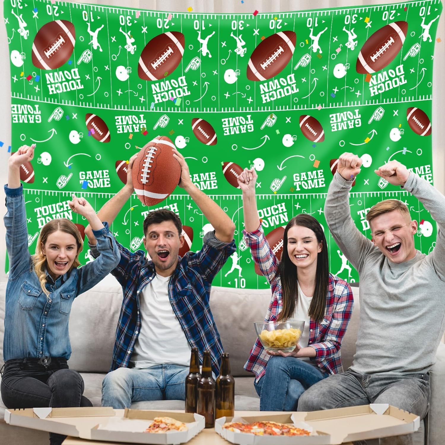 4 Pack Football Themed Tablecloths 51x86 Inch
