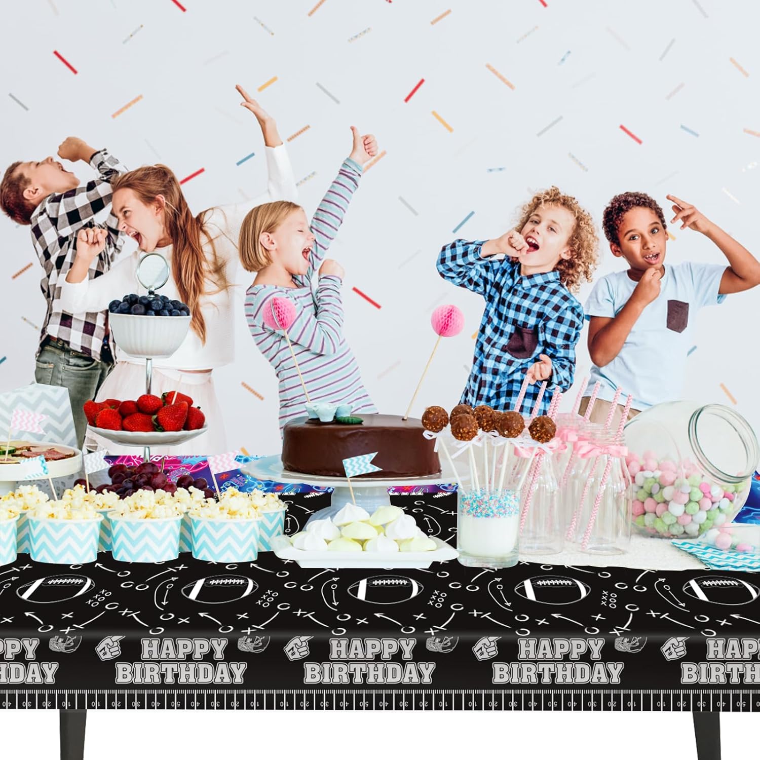 Idealmuzik 3pcs Football Tablecloth Black Tactical Design 54x108 Inch