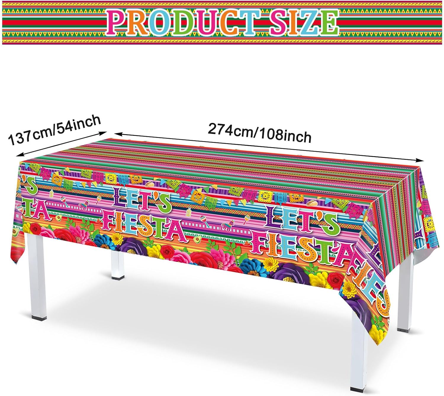 Mexican Fiesta 3 Piece Tablecloth Set 54x108 Inch
