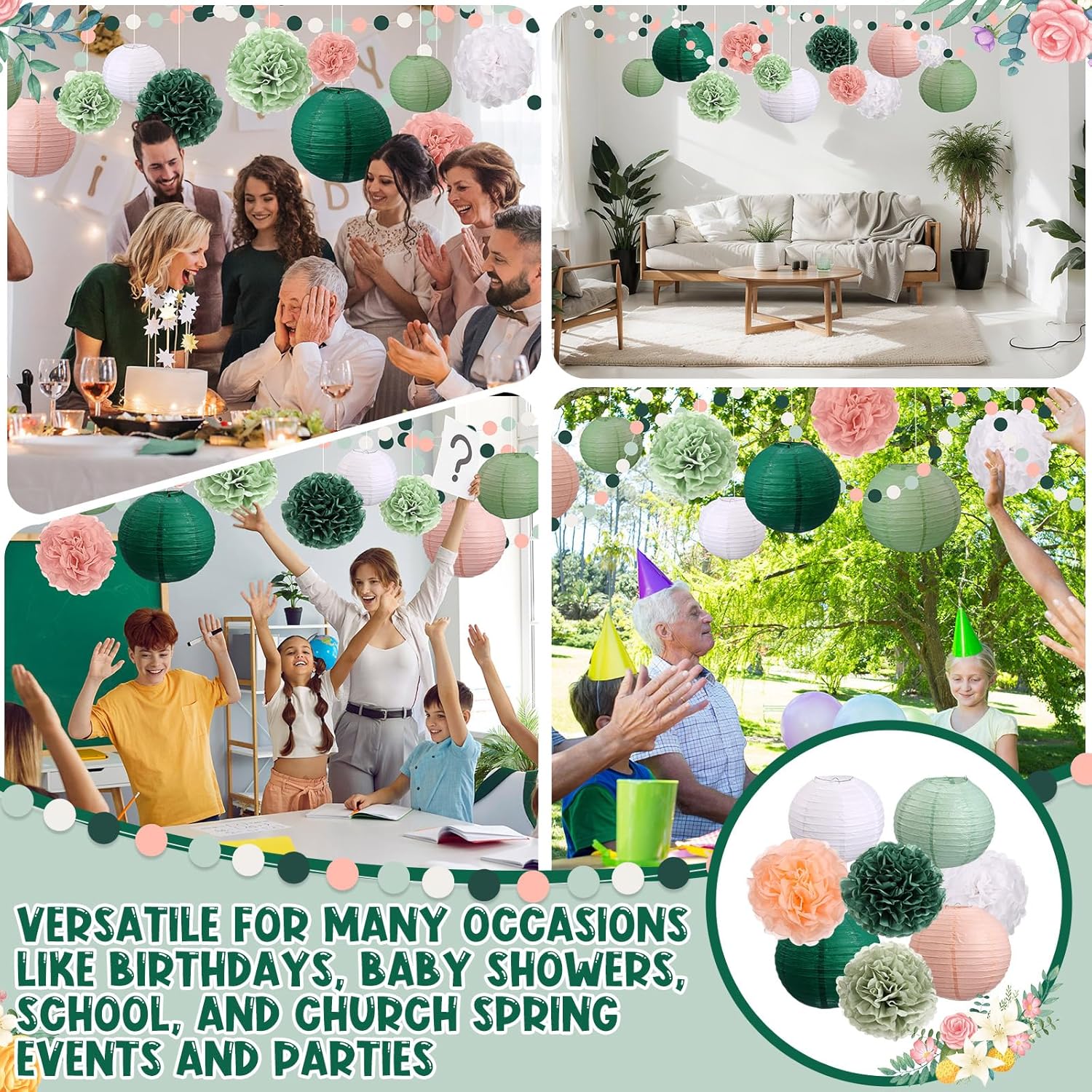 Riakrum 22 Pcs Sage Birthday Party Decorations