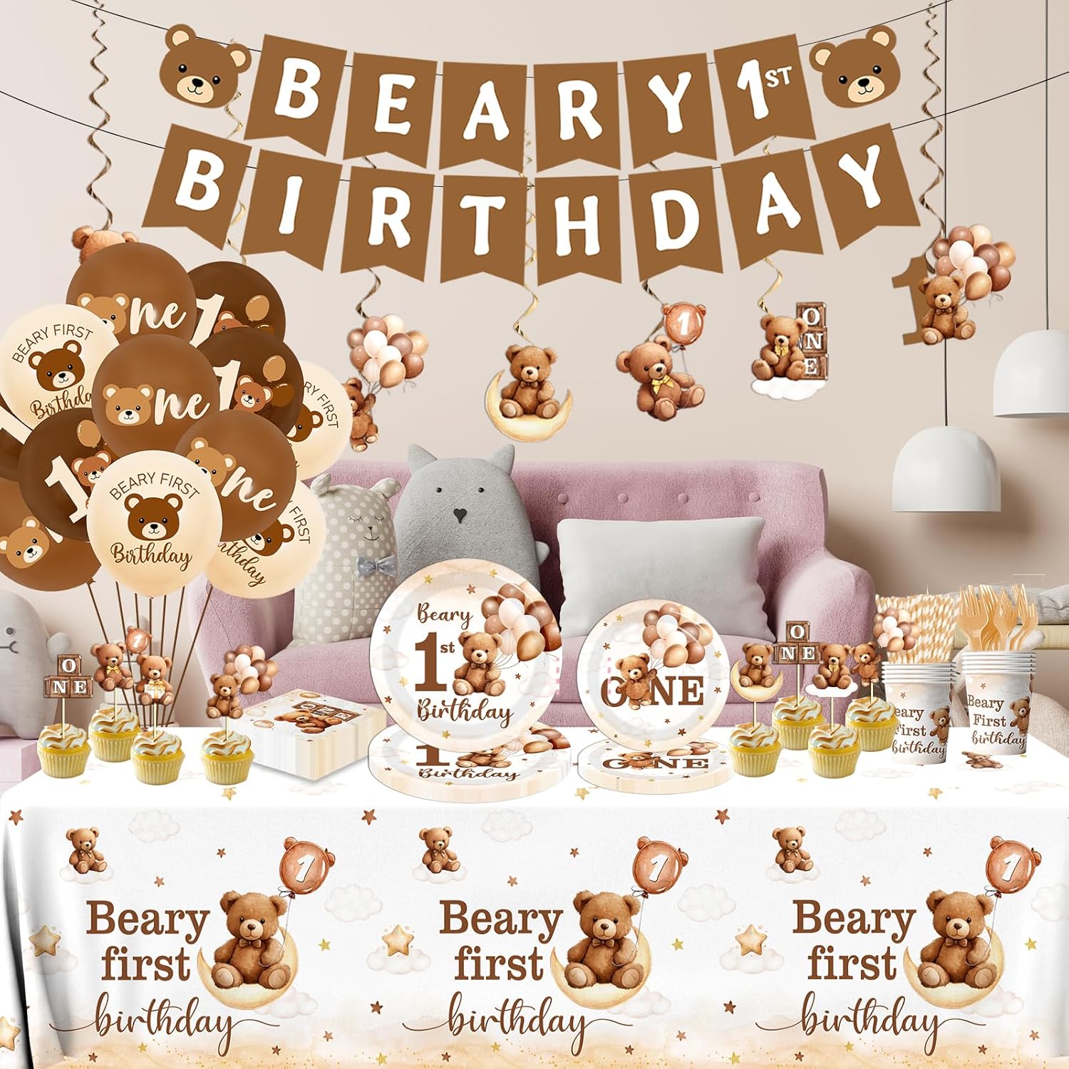 189Pcs Beary First Birthday Party Decorations Set