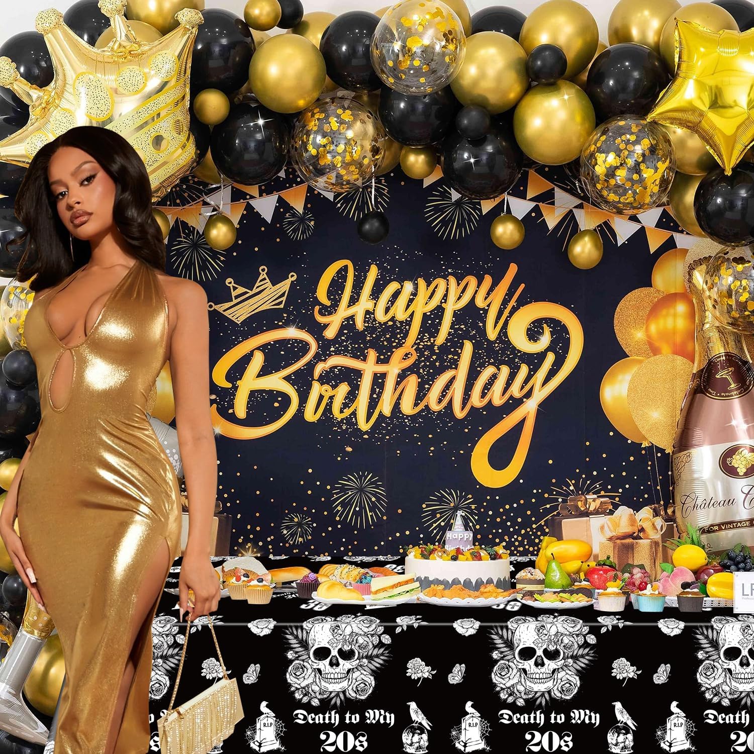 Death to My 20s 4Pcs Tablecloths Black 30th Birthday Decorations