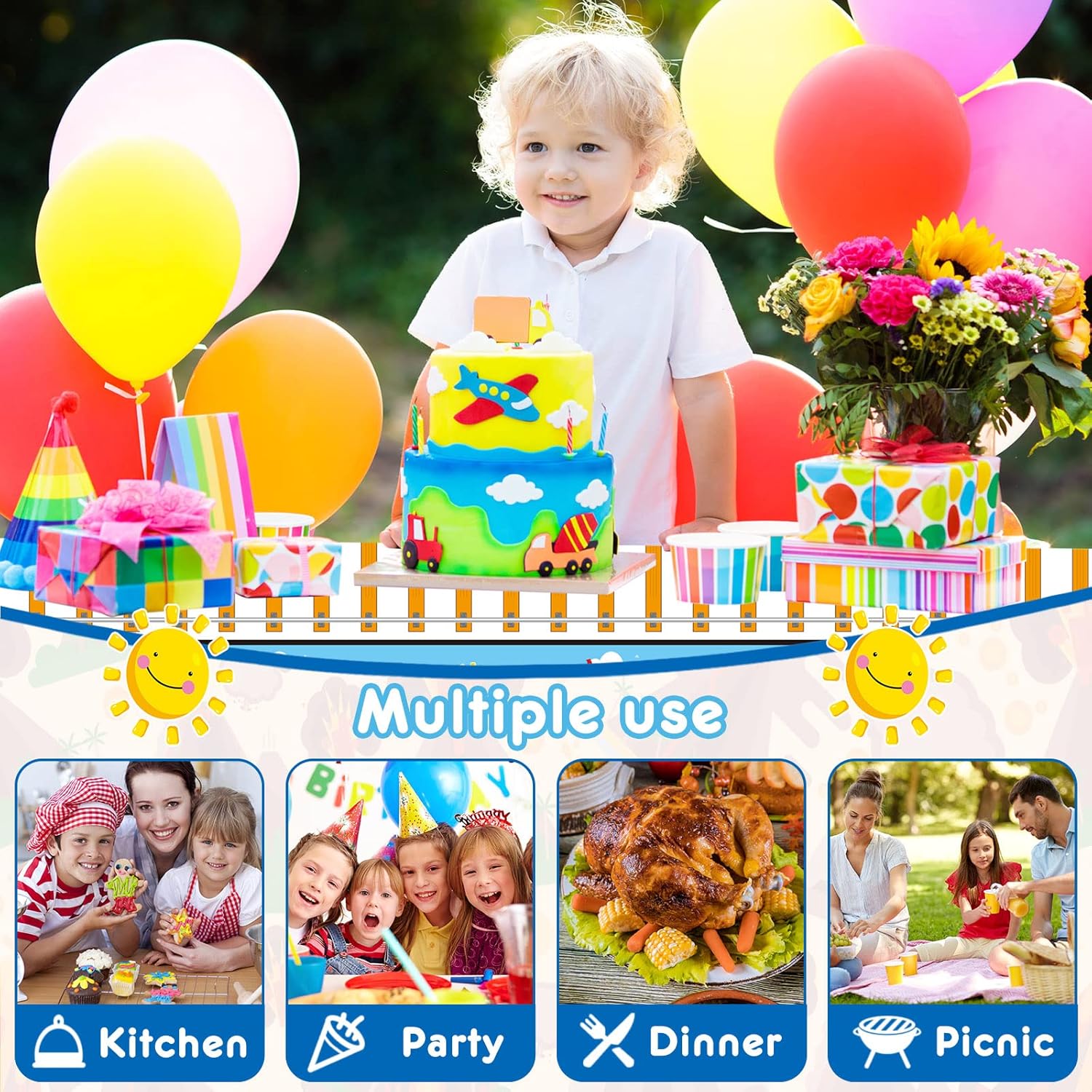 Irenare 3 Piece Train Themed Plastic Tablecloths