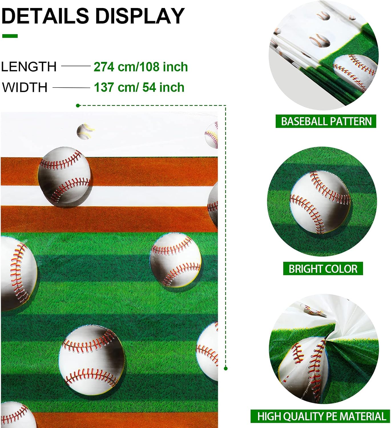 2 Piece 108 x 54 Inch Baseball Table Covers for Parties