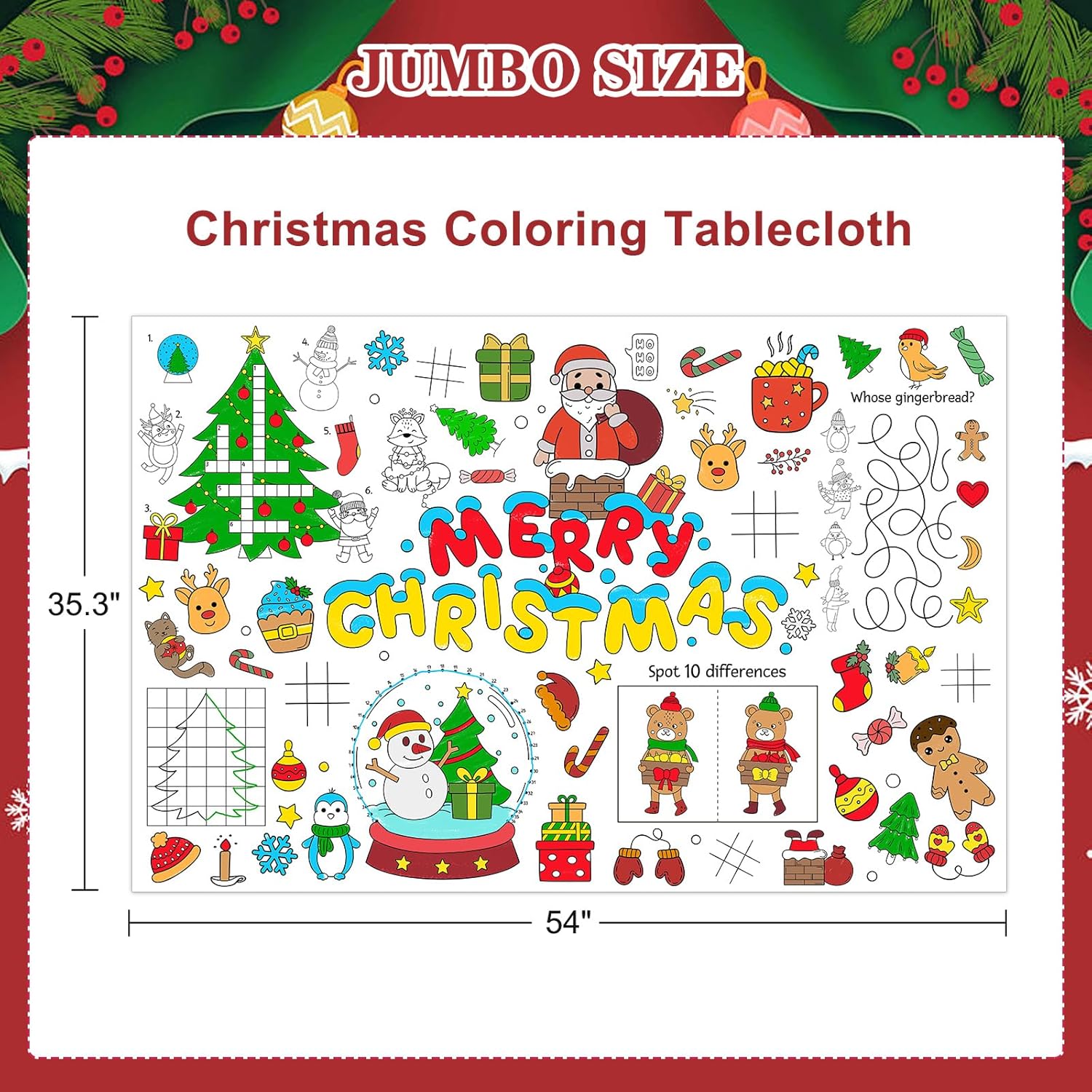 DISJOURNEY Christmas Coloring Tablecloth for Kids