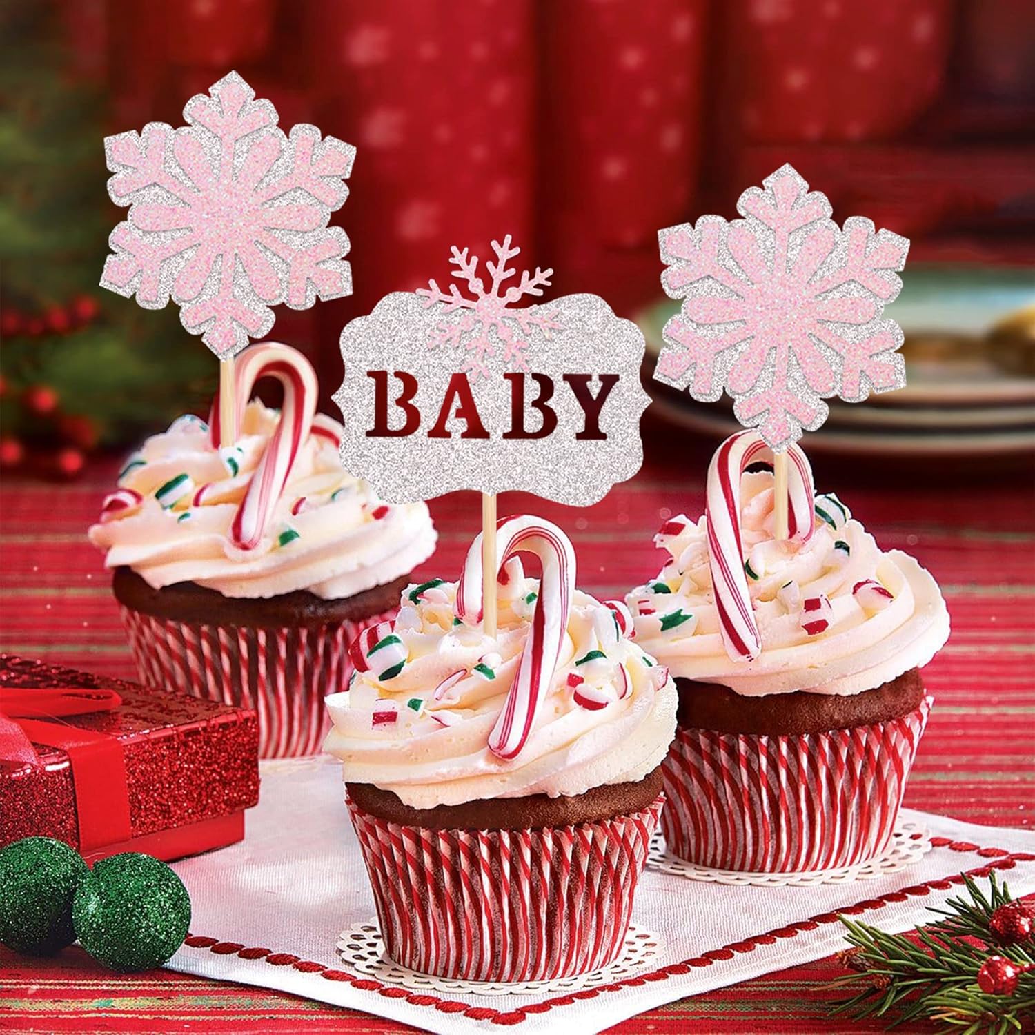ZHUOWEISM 24PCS Snowflake Cupcake Toppers for Winter Parties