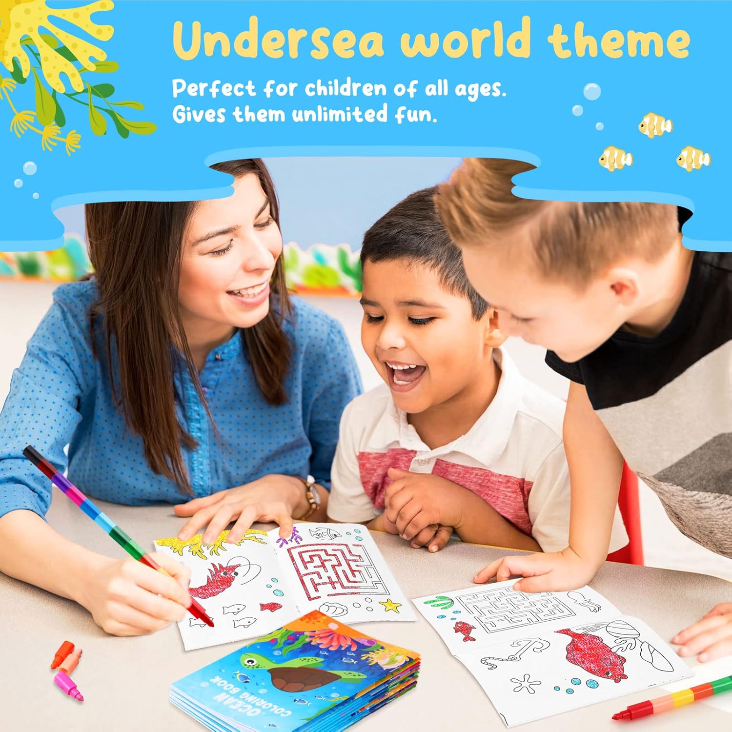 BenLouis Ocean Animals Mini Coloring Books 24 Pcs