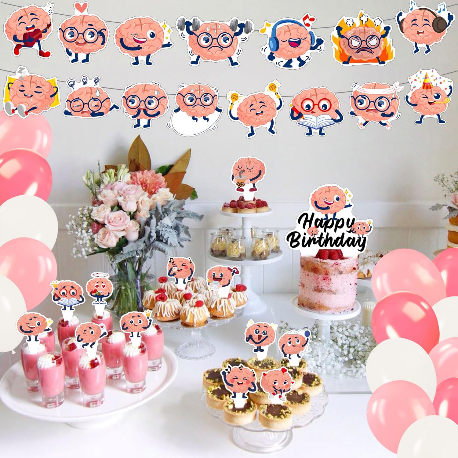59 Pcs Brain Themed Birthday Party Decor Set