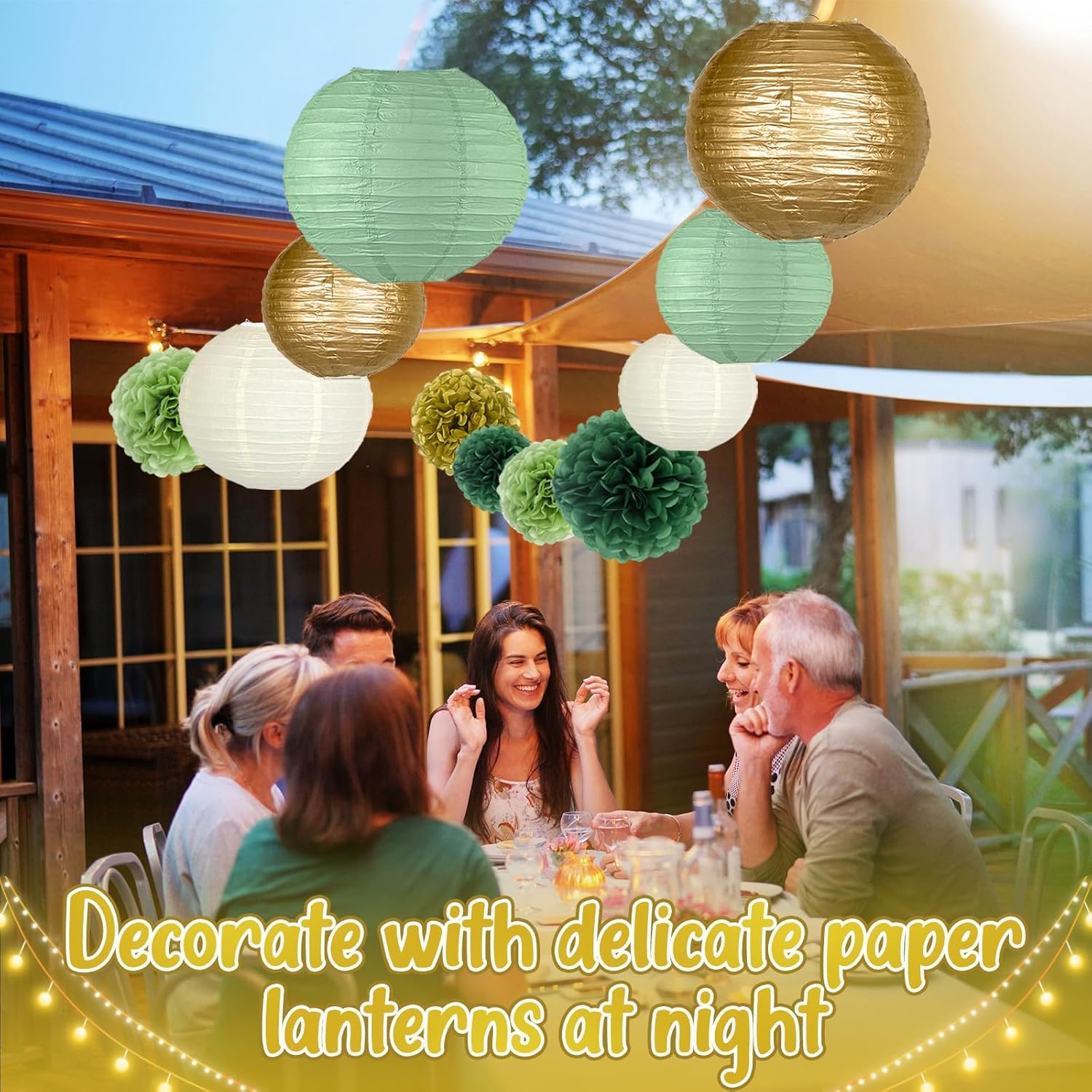 15pcs Sage Green Gold Party Decor Set