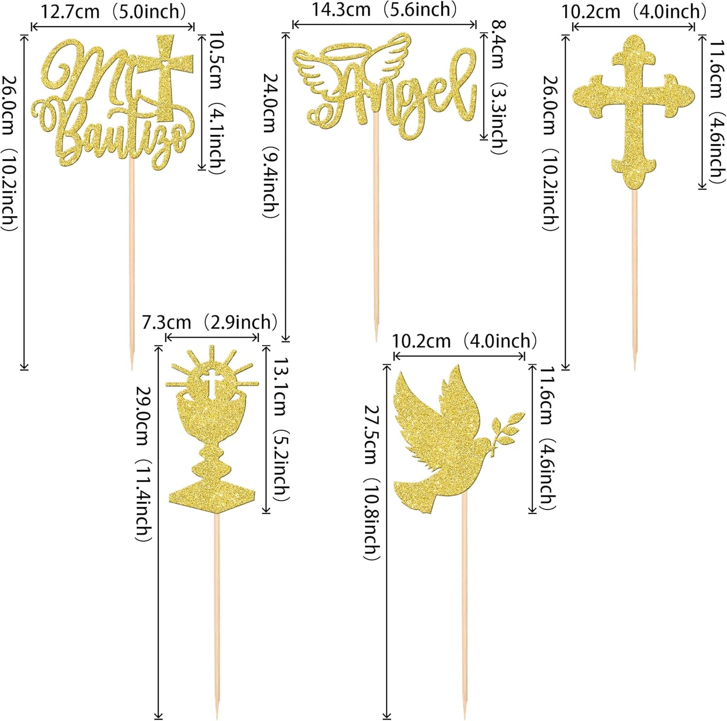 15PCS Gold Glitter Centerpiece Sticks for Baptism Party Decorations